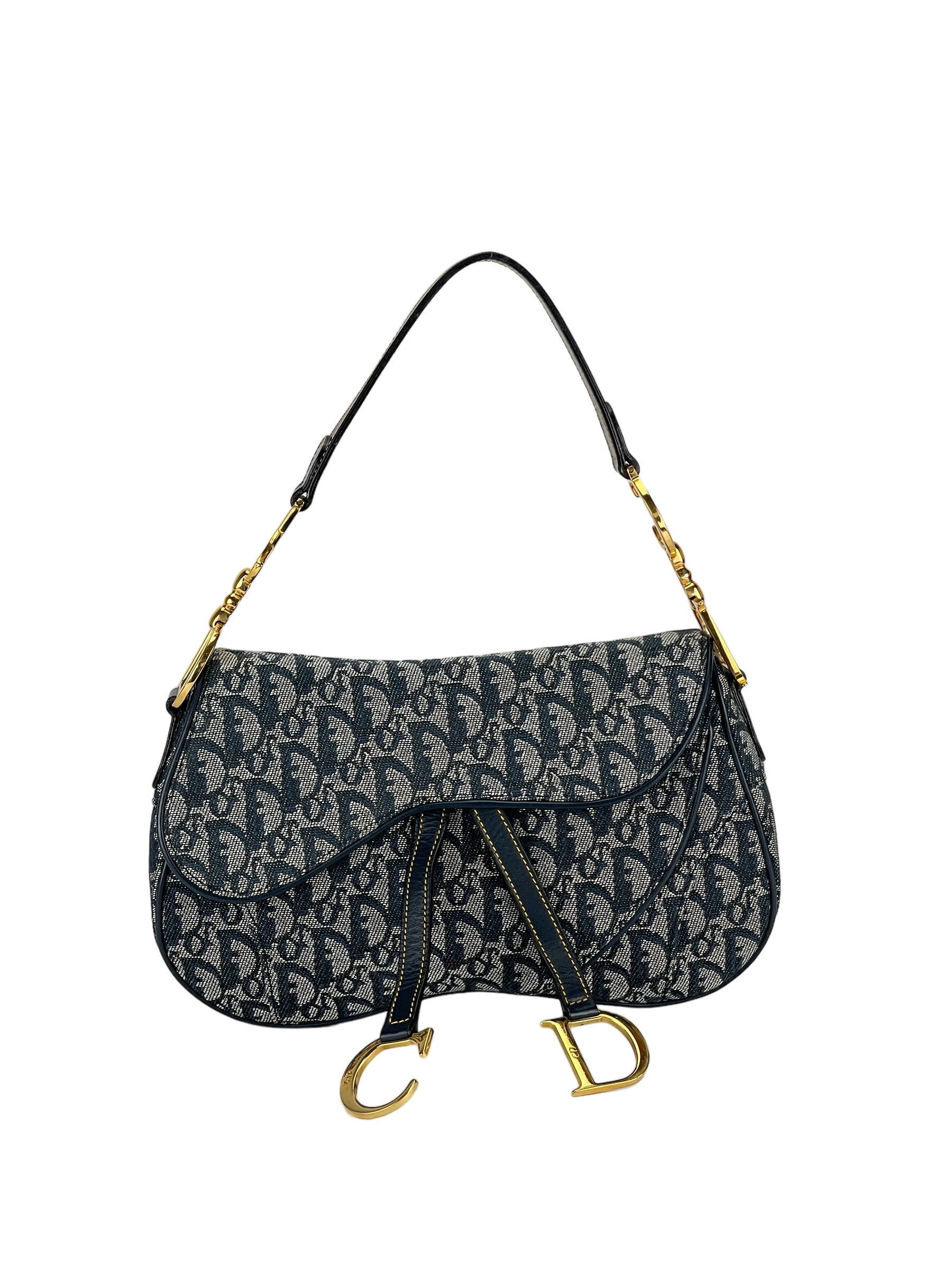 DIOR - Gold Navy Saddle Handbag