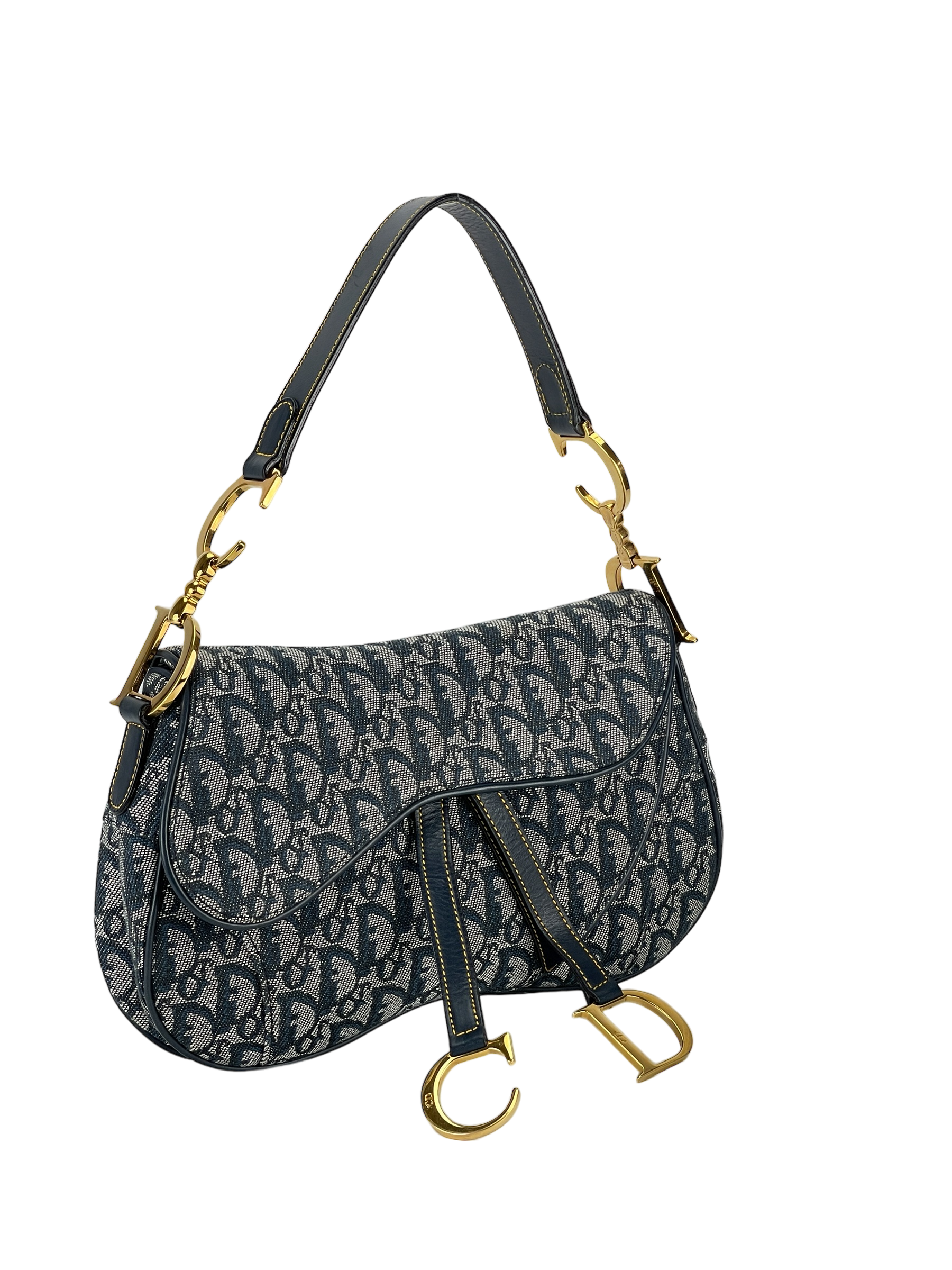 DIOR - Gold Navy Saddle Handbag
