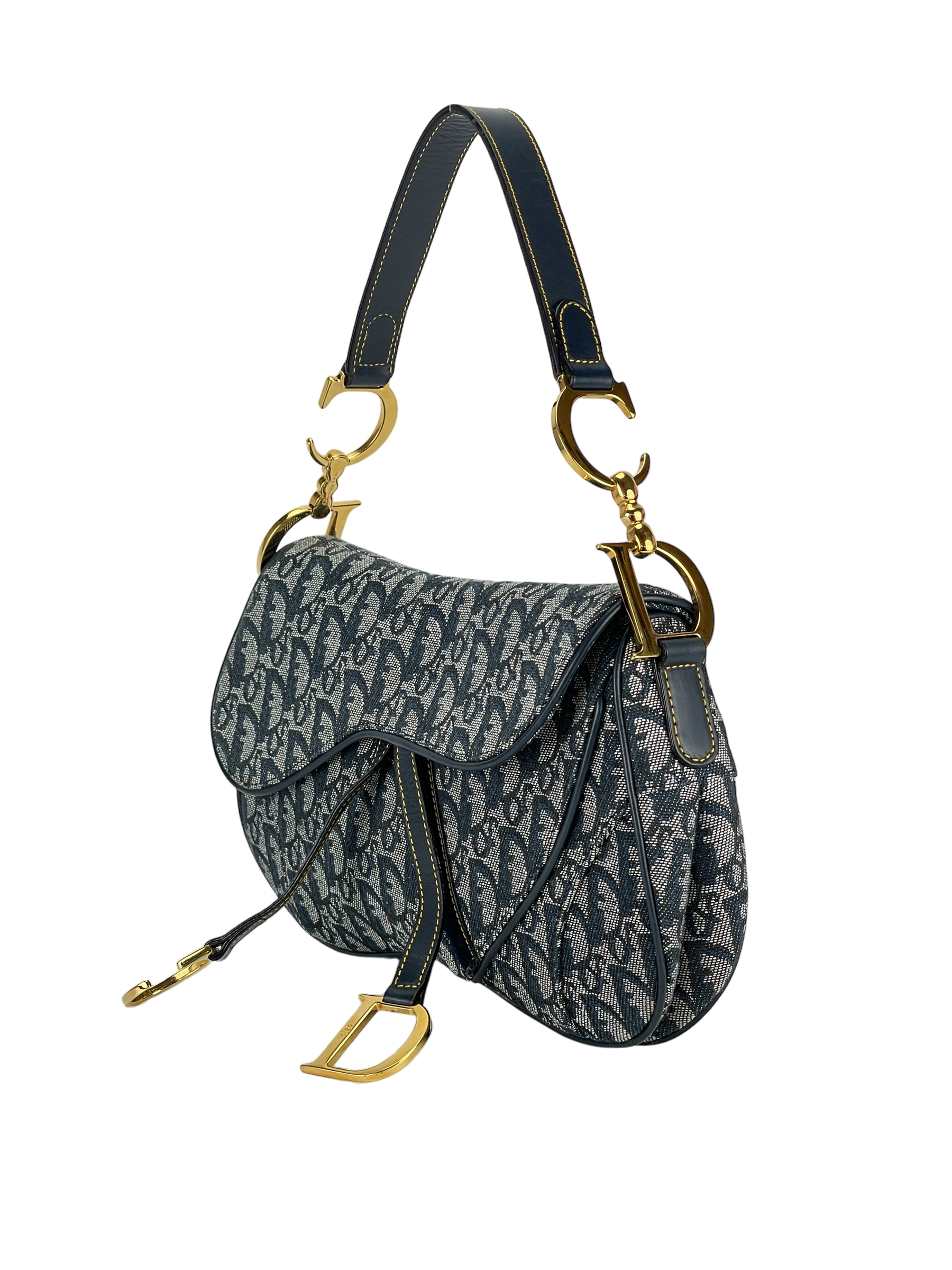 DIOR - Gold Navy Saddle Handbag