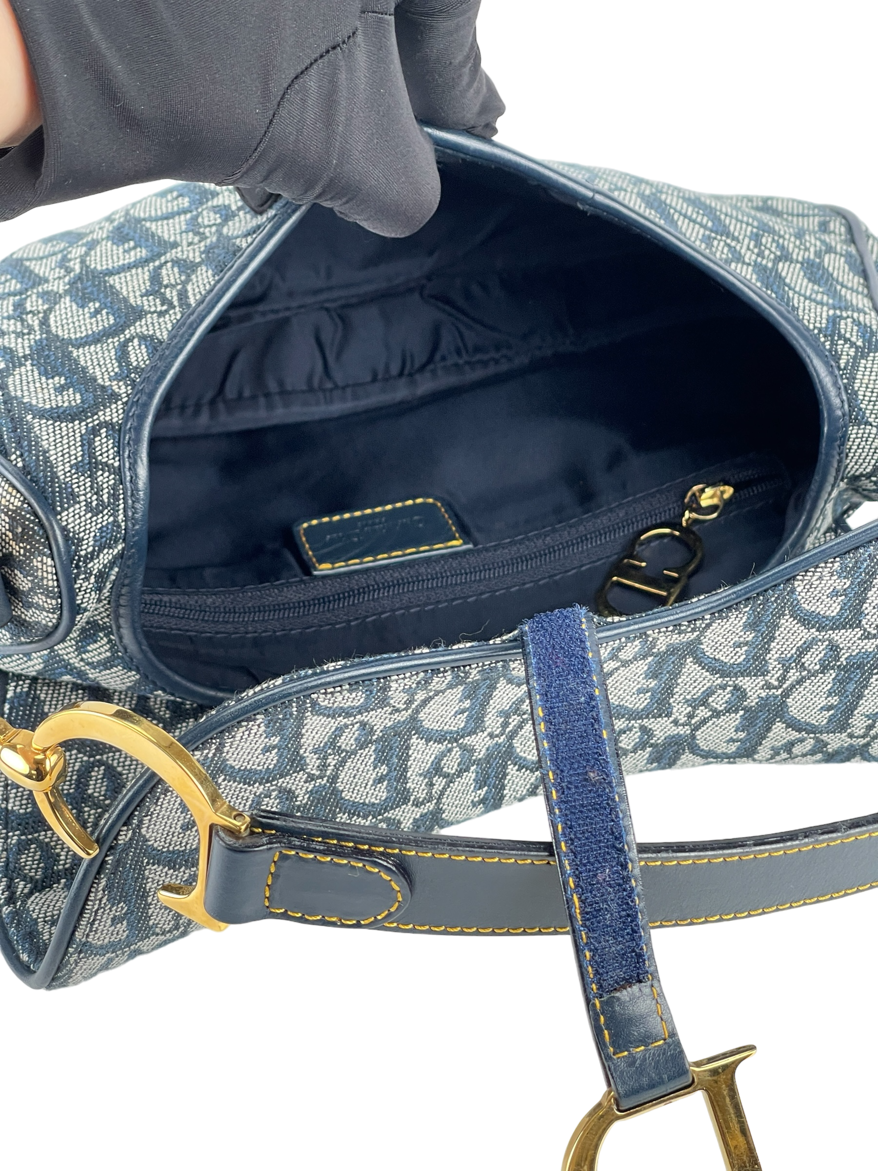 DIOR - Gold Navy Saddle Handbag