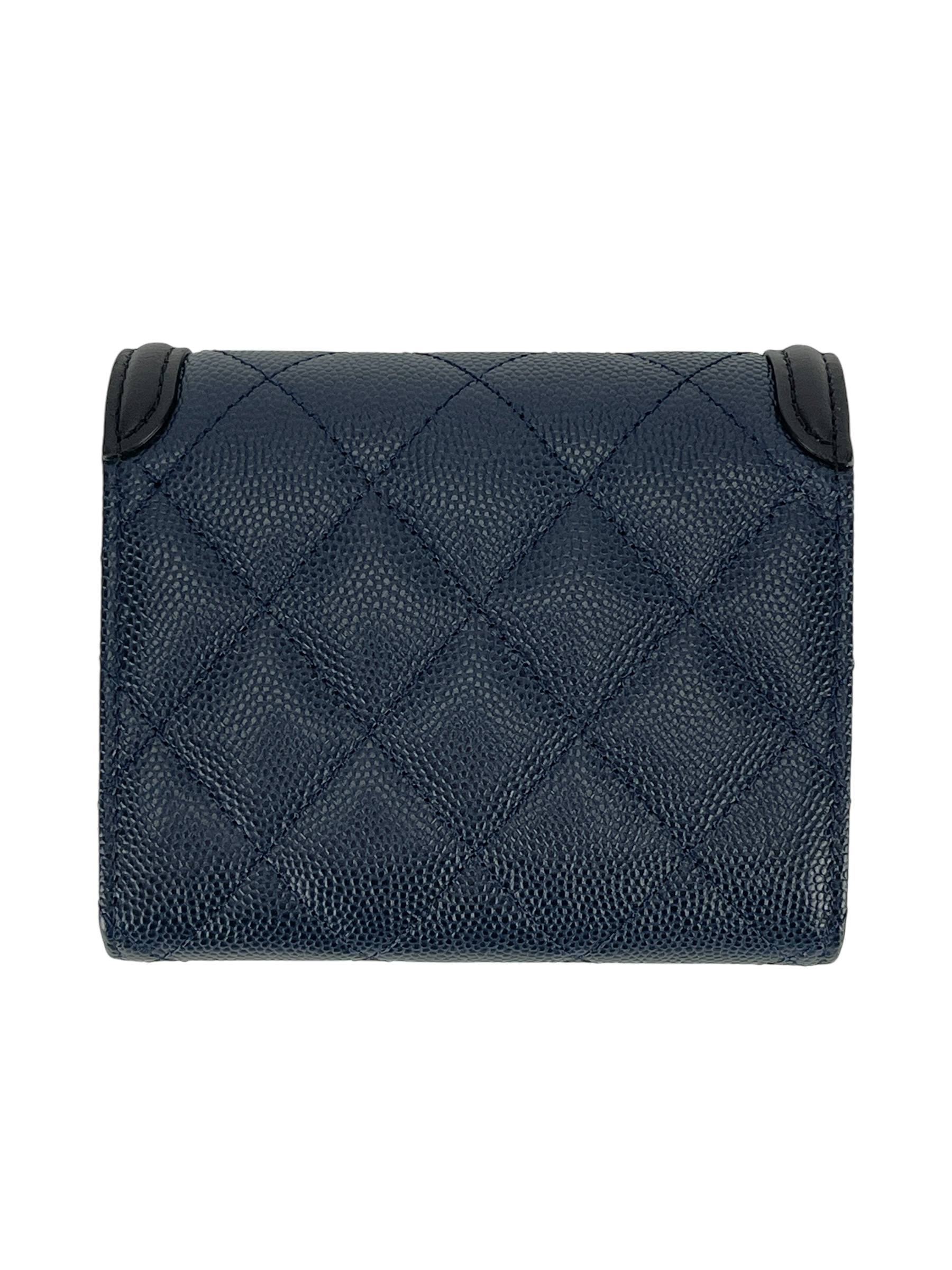 CHANEL - Filigree Vanity Coin Purse Blue Black