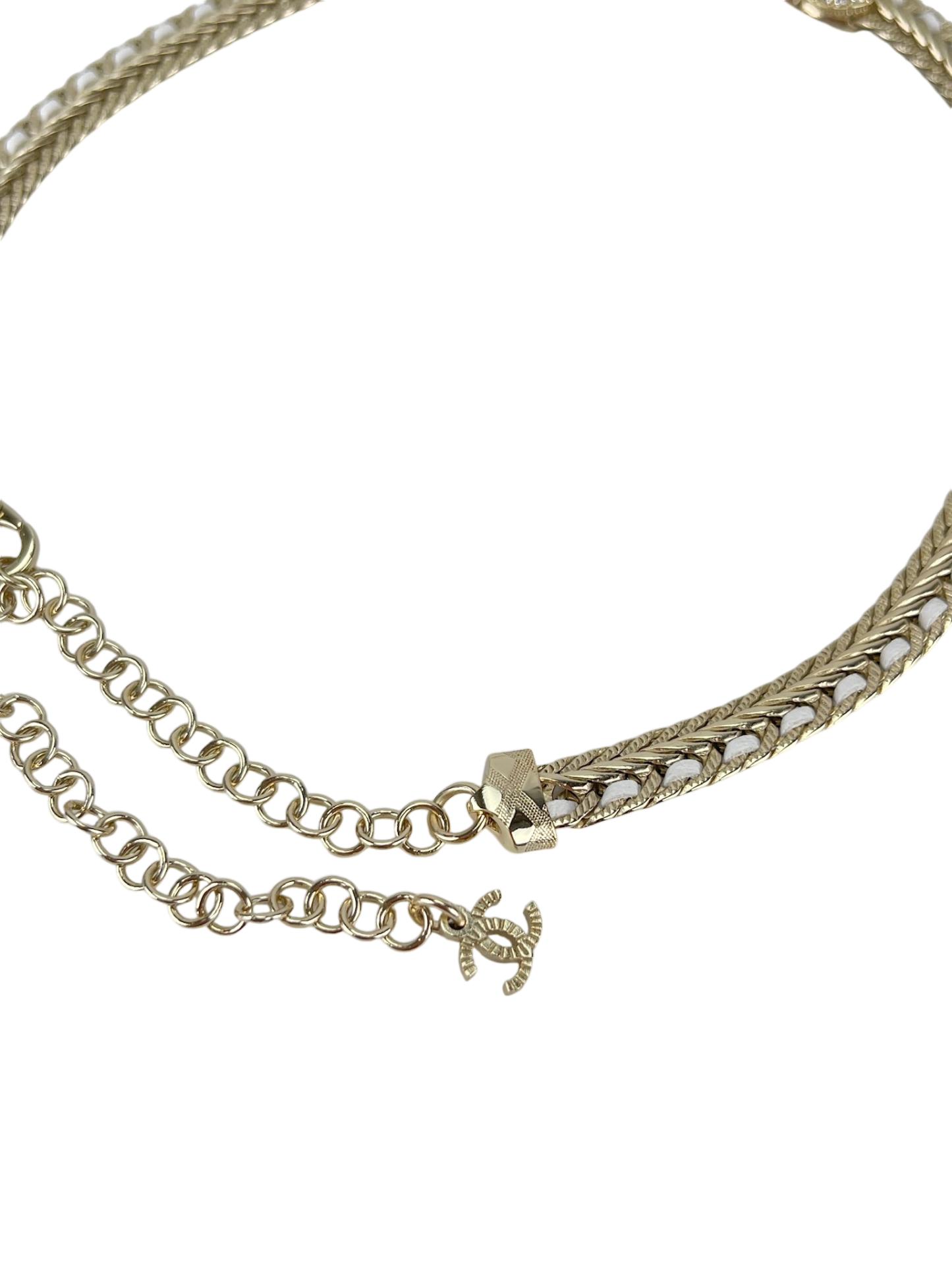 CHANEL - 22S Gold Crystal Leather CC Mark Necklace