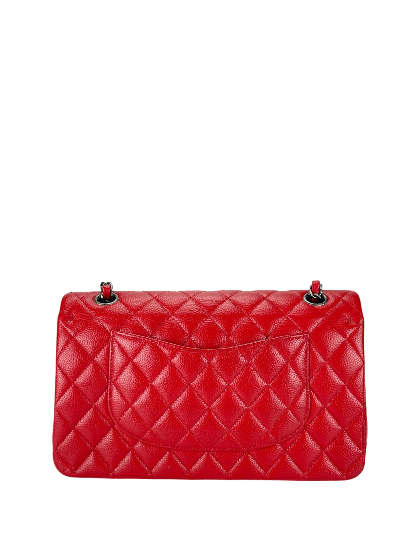 CHANEL - Medium Classic Double Flap Bag Red Caviar Sliver Hardware (CF25)