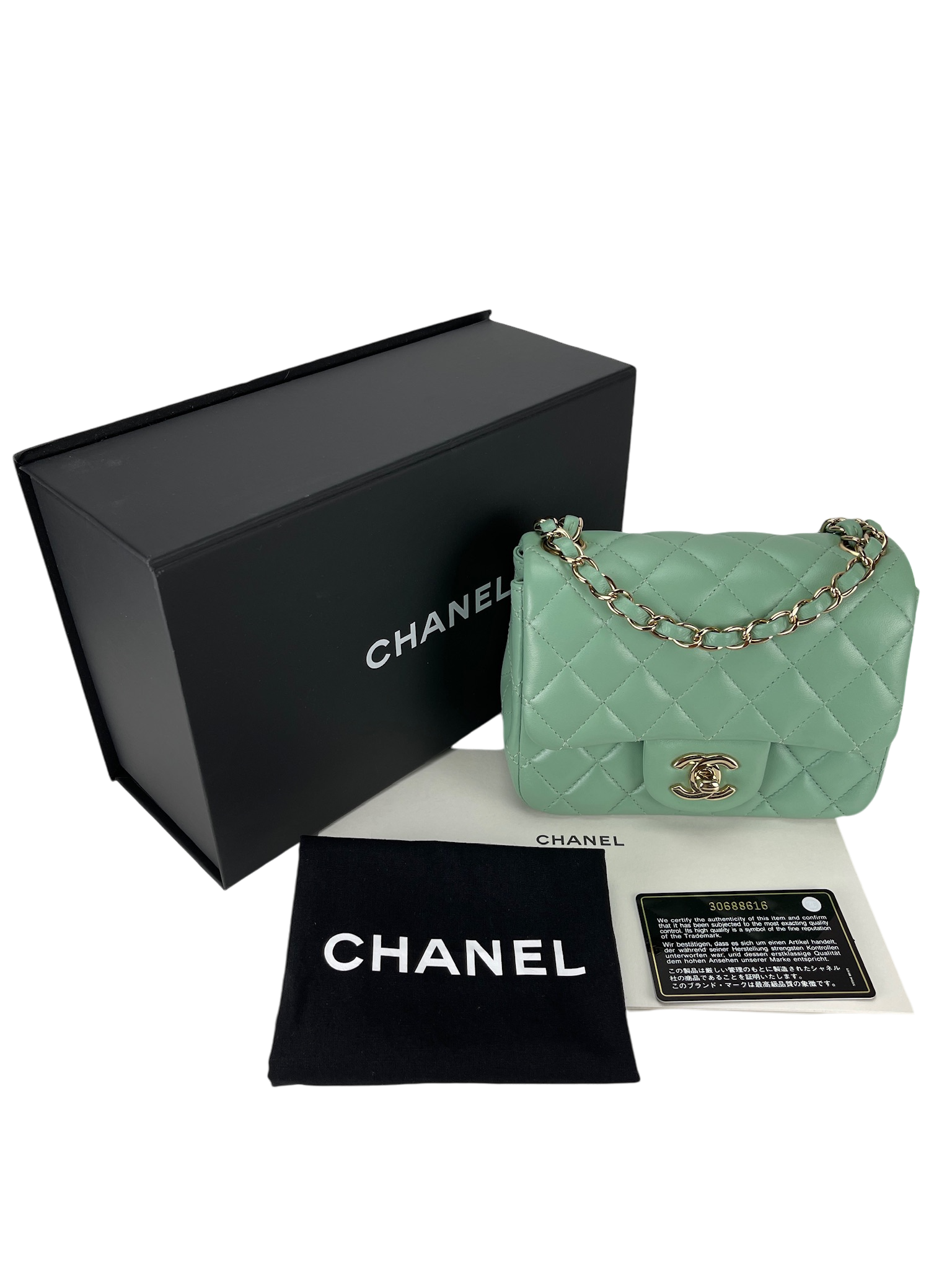 CHANEL - Green Calfskin Classic Square Bag