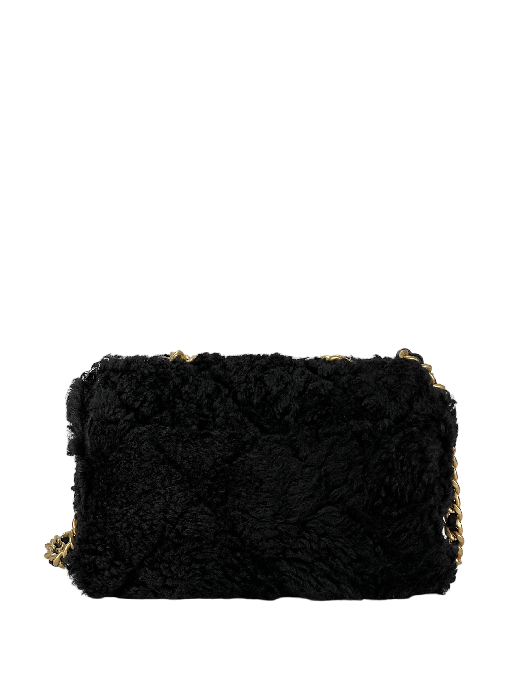 CHANEL - Fur Wool Black Calfskin 19 Large Flap Bag
