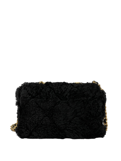 CHANEL - Fur Wool Black Calfskin 19 Large Flap Bag