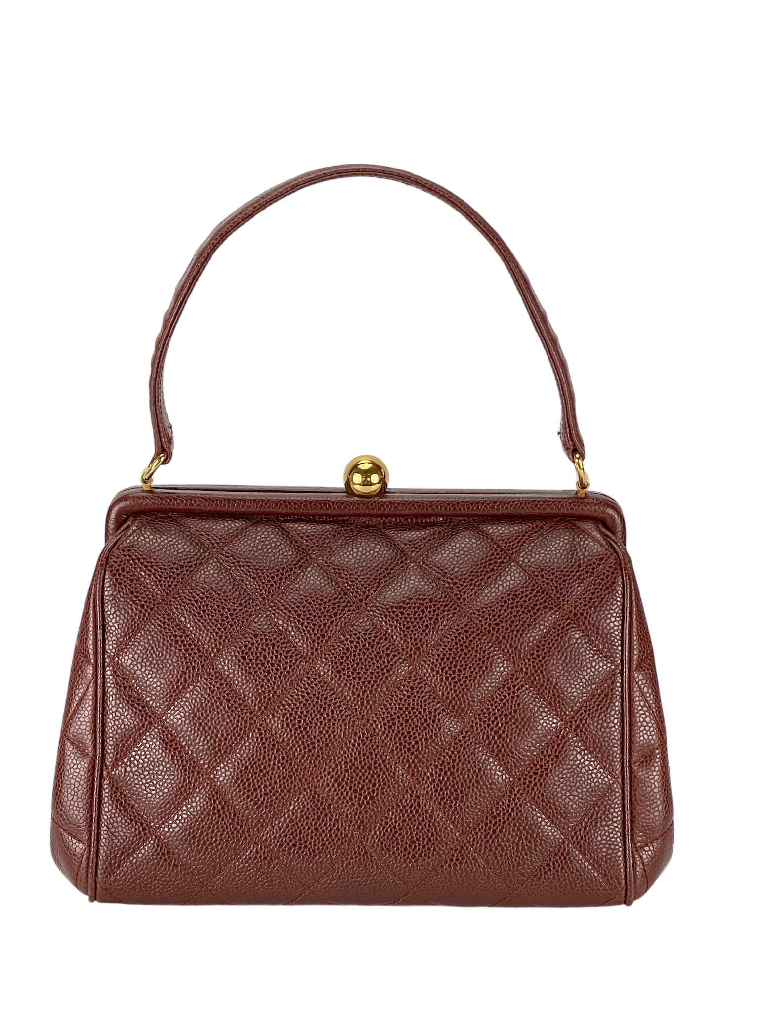 CHANEL - Red Cavair kisslock Top Handle Bag