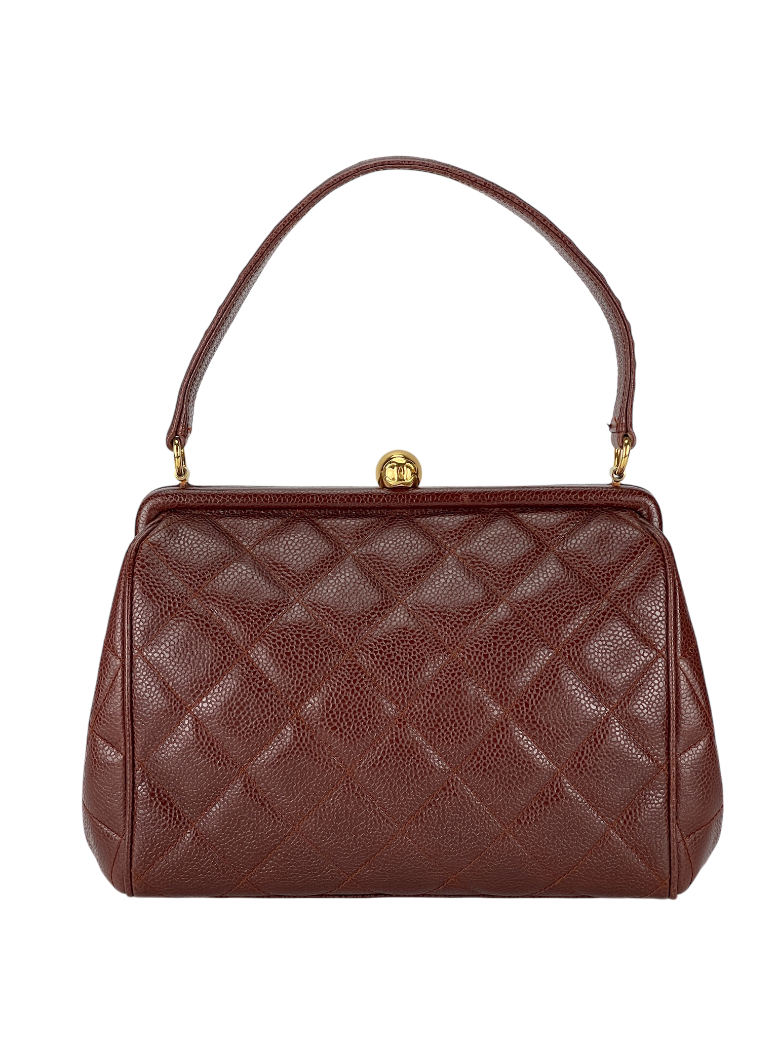 CHANEL - Red Cavair kisslock Top Handle Bag