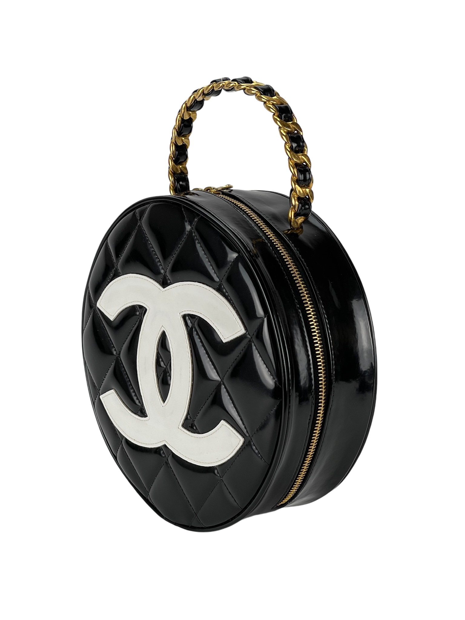 CHANEL - Patent1994-1996 Round Vanity Handbag