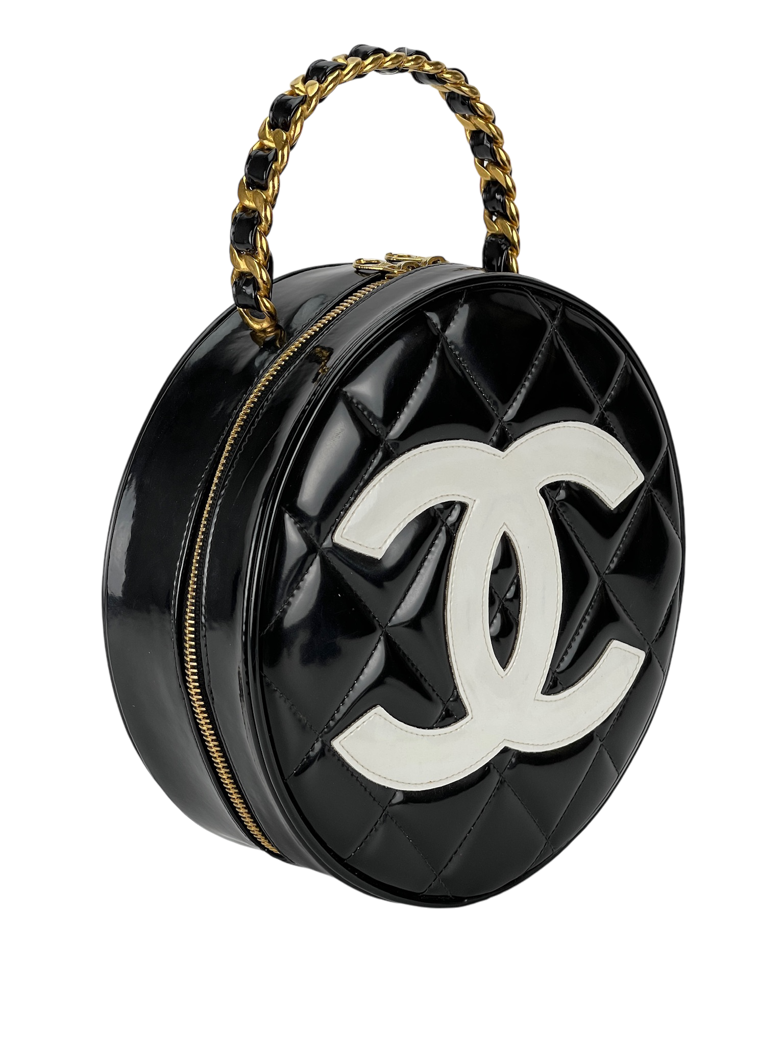 CHANEL - Patent1994-1996 Round Vanity Handbag