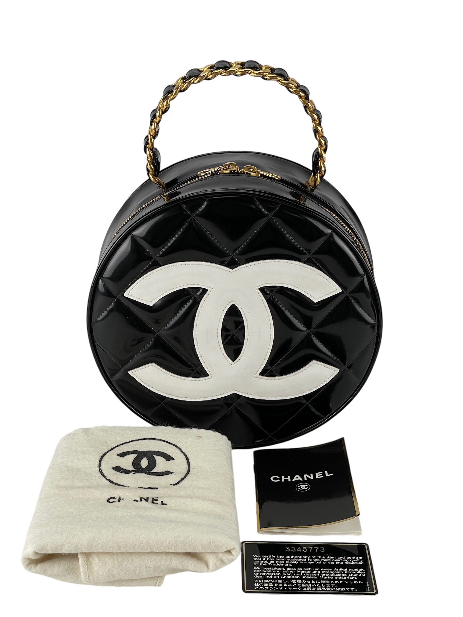 CHANEL - Patent1994-1996 Round Vanity Handbag