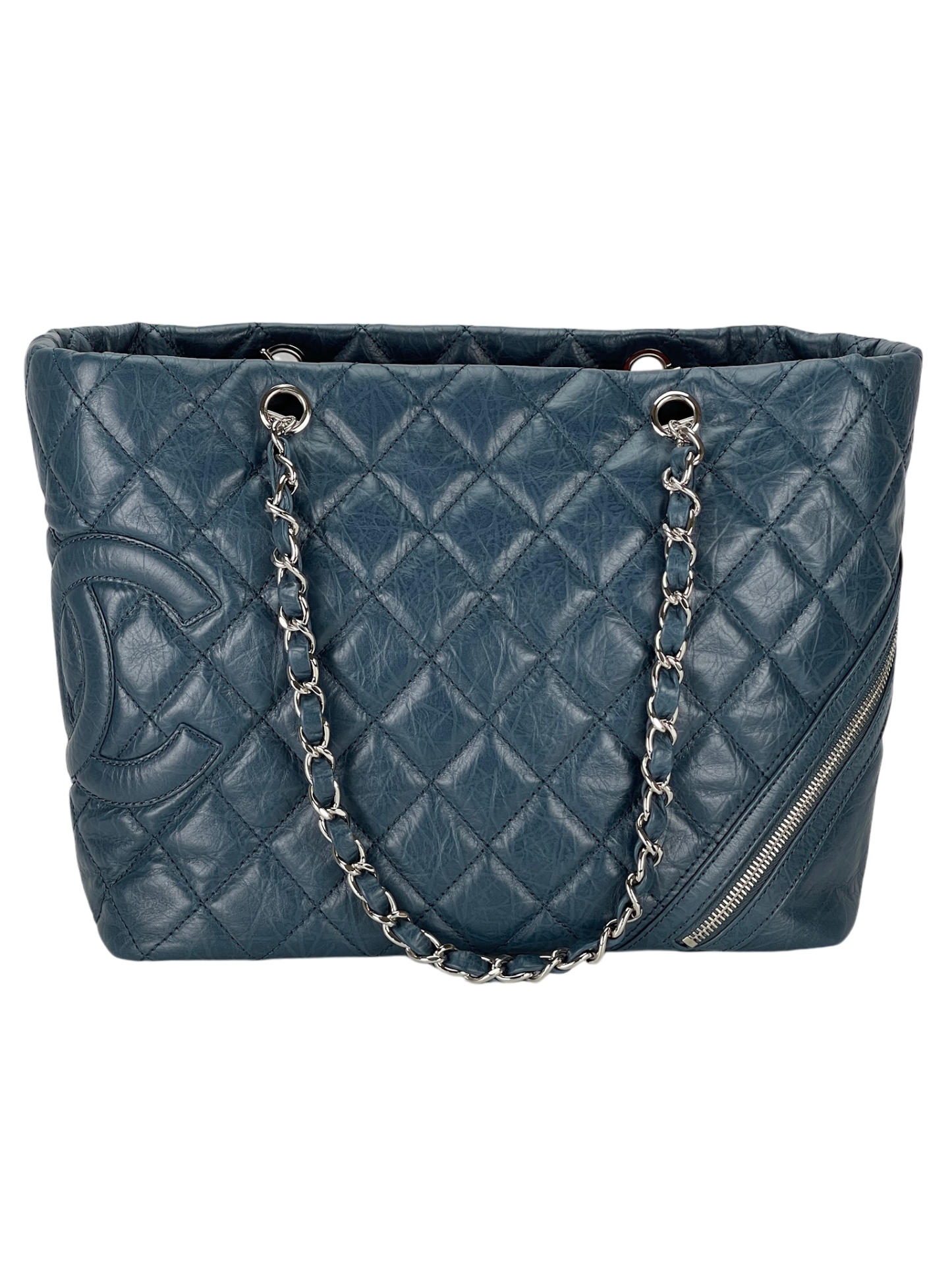 CHANEL - Cambon Blue Aged Calfskin Cotton Club Tote