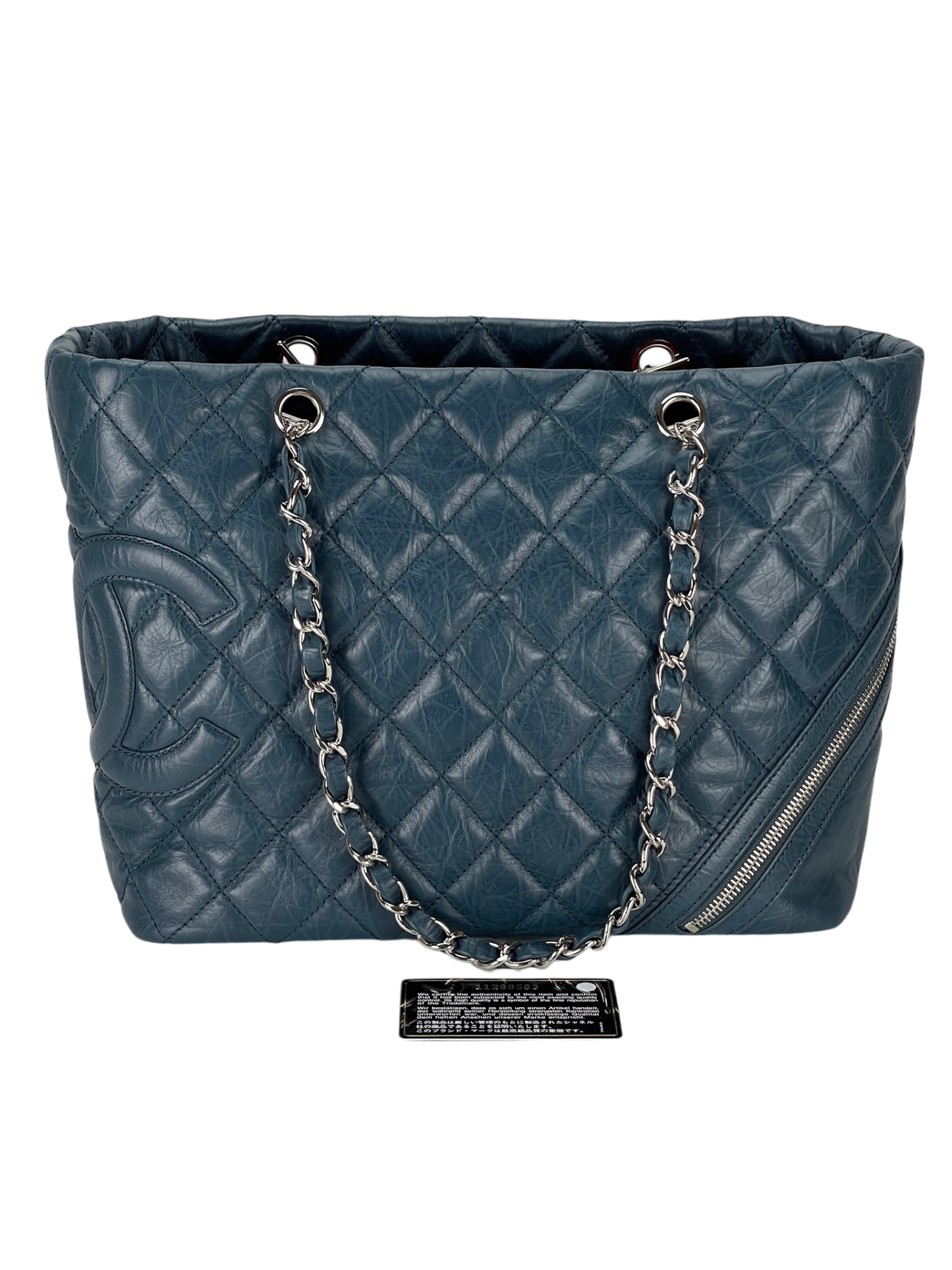 CHANEL - Cambon Blue Aged Calfskin Cotton Club Tote