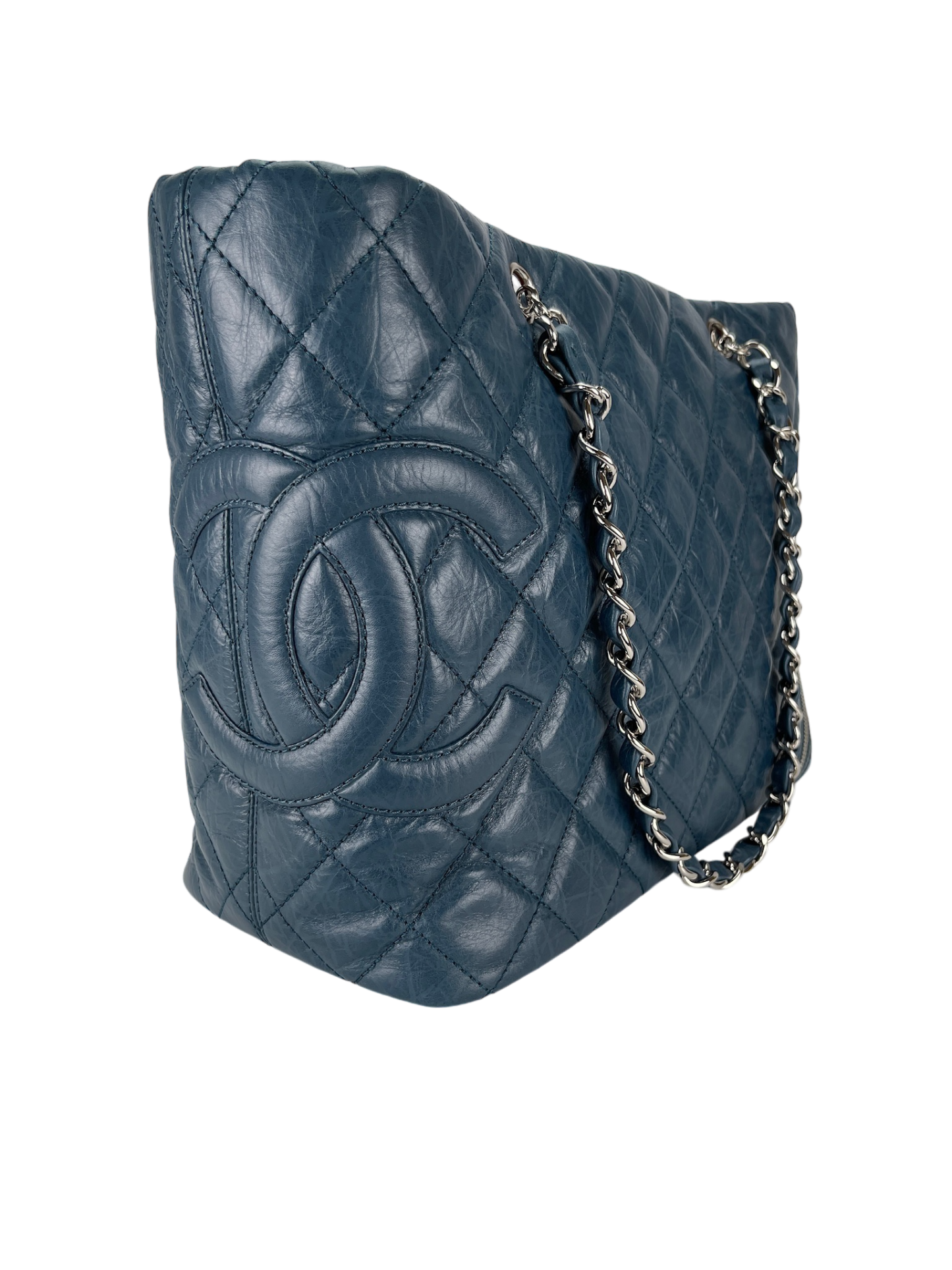 CHANEL - Cambon Blue Aged Calfskin Cotton Club Tote