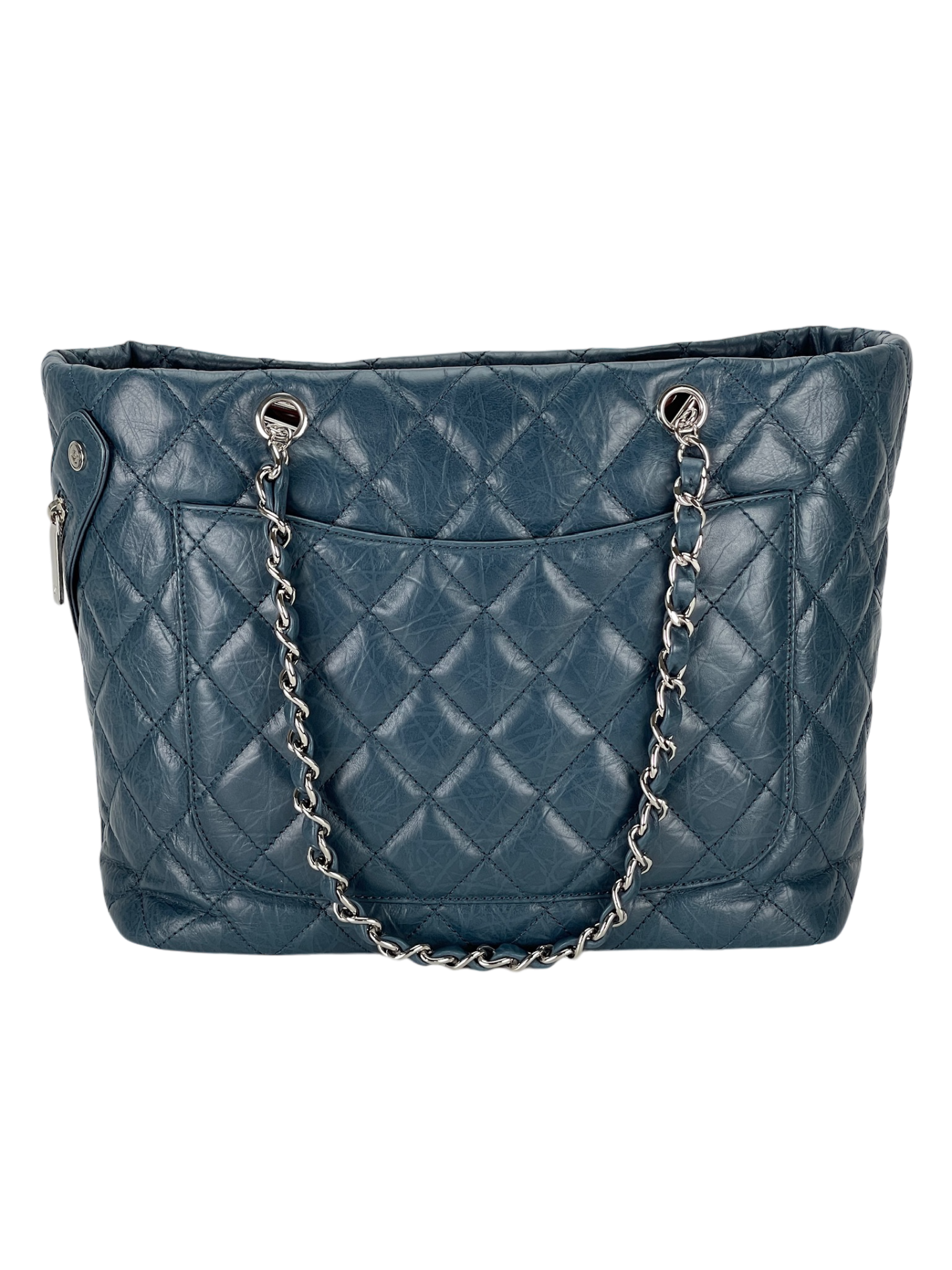 CHANEL - Cambon Blue Aged Calfskin Cotton Club Tote