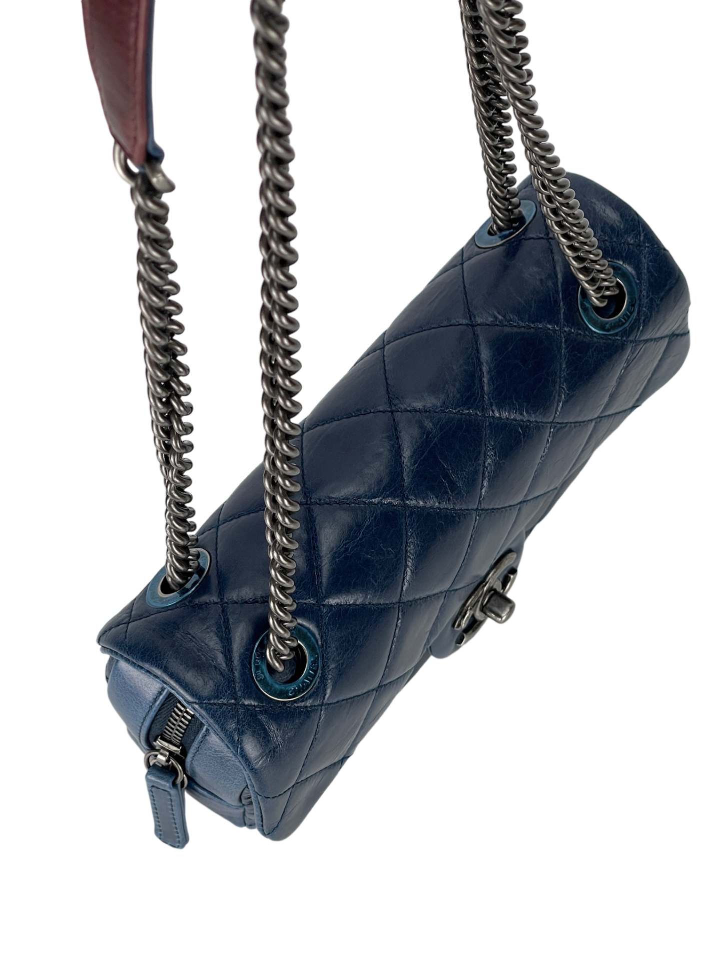 CHANEL - Glazed Blue Calfskin Quilted Medium Duo Flap Bag