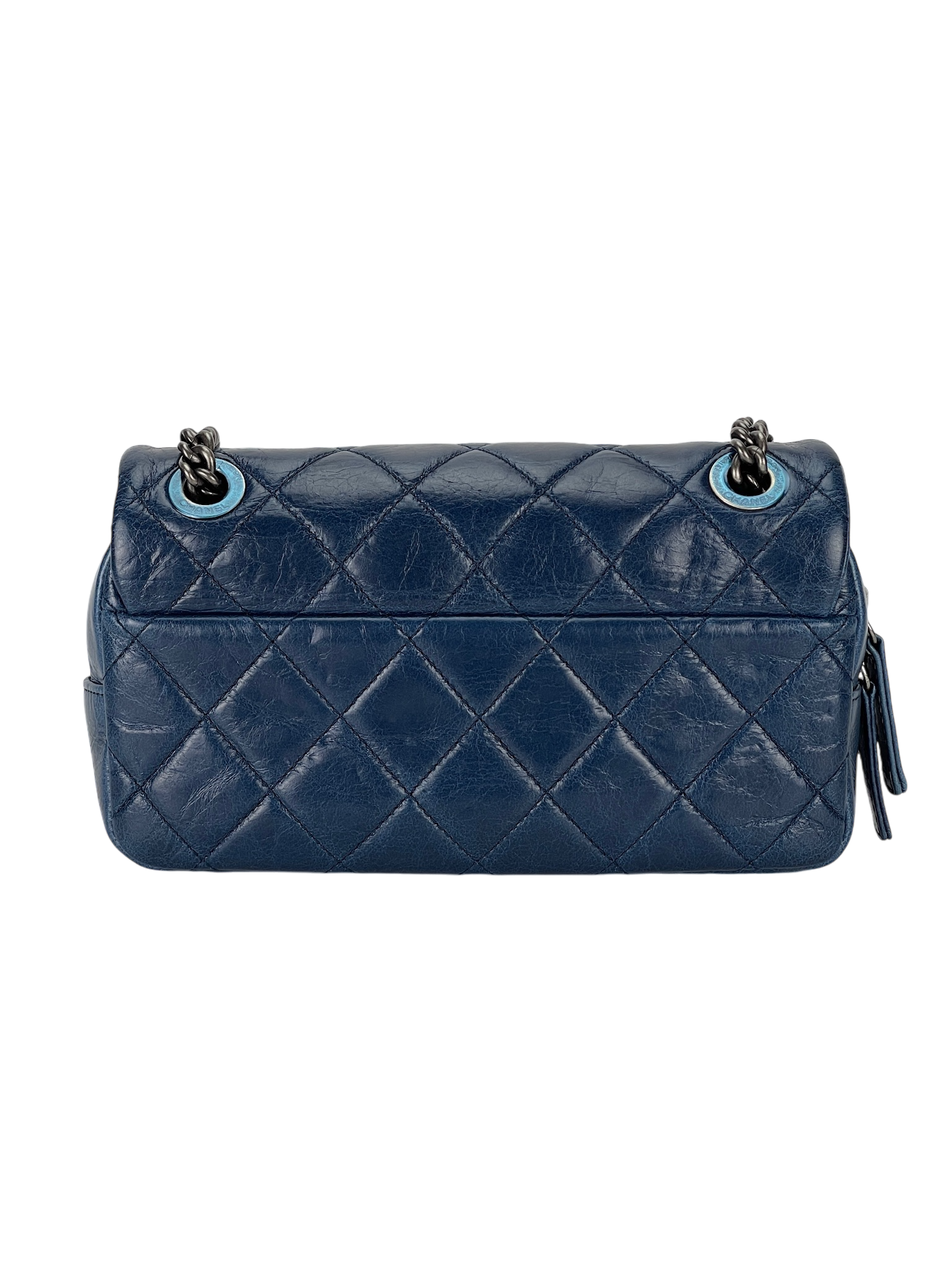 CHANEL - Glazed Blue Calfskin Quilted Medium Duo Flap Bag