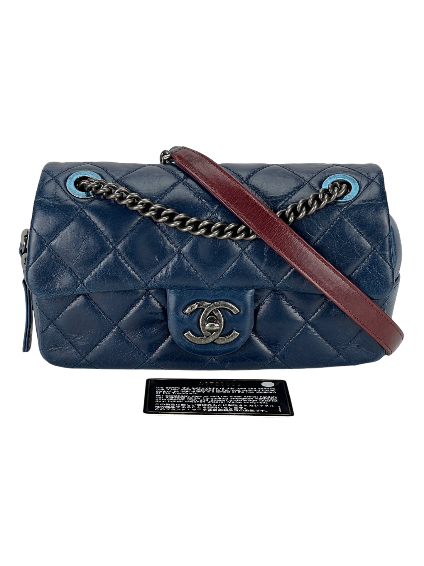 CHANEL - Glazed Blue Calfskin Quilted Medium Duo Flap Bag