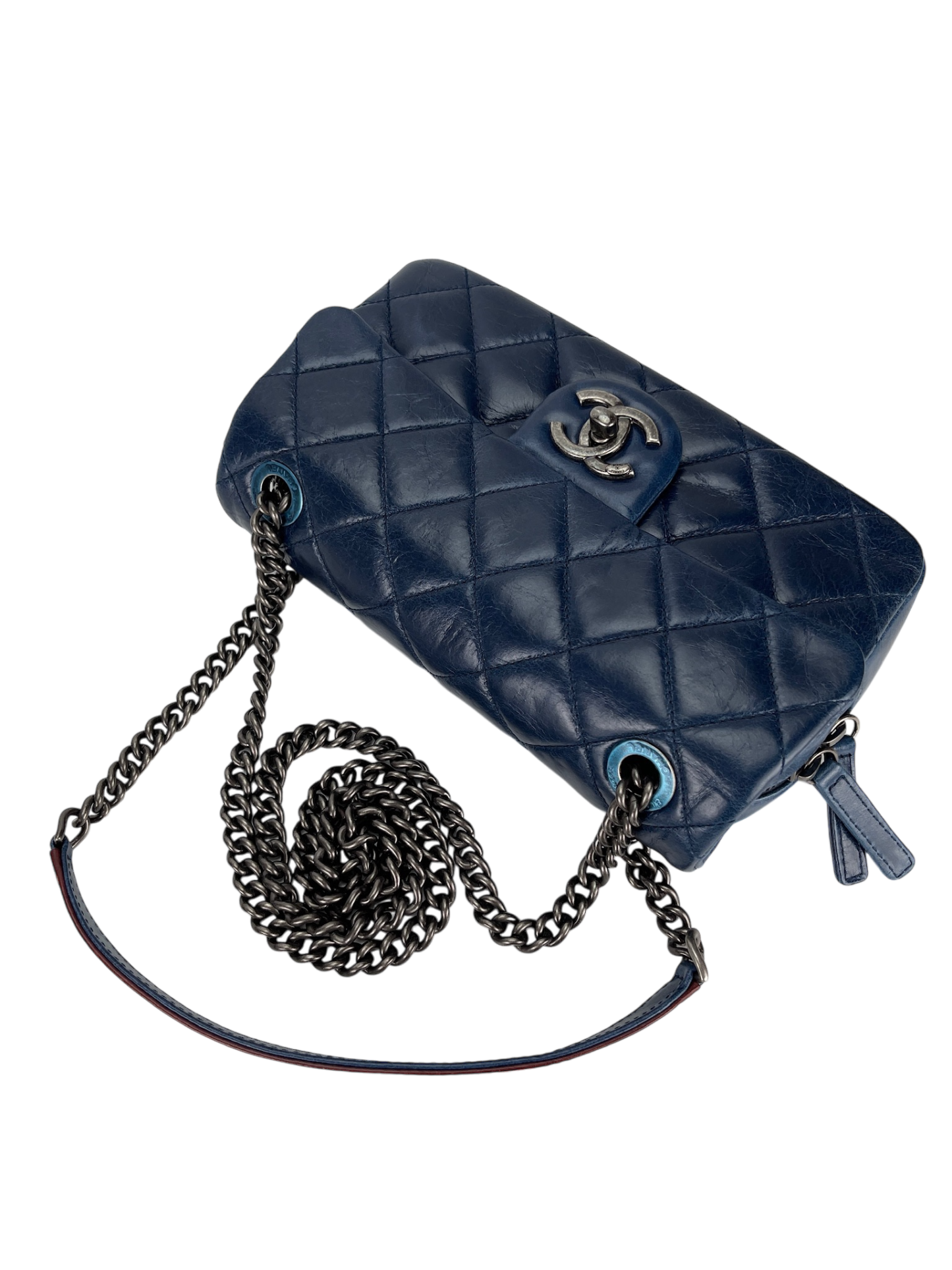 CHANEL - Glazed Blue Calfskin Quilted Medium Duo Flap Bag
