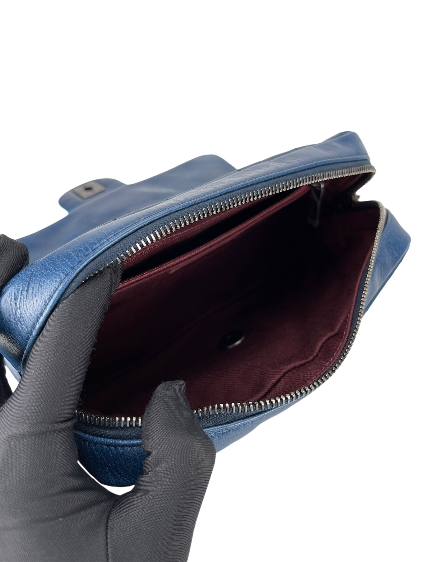 CHANEL - Glazed Blue Calfskin Quilted Medium Duo Flap Bag