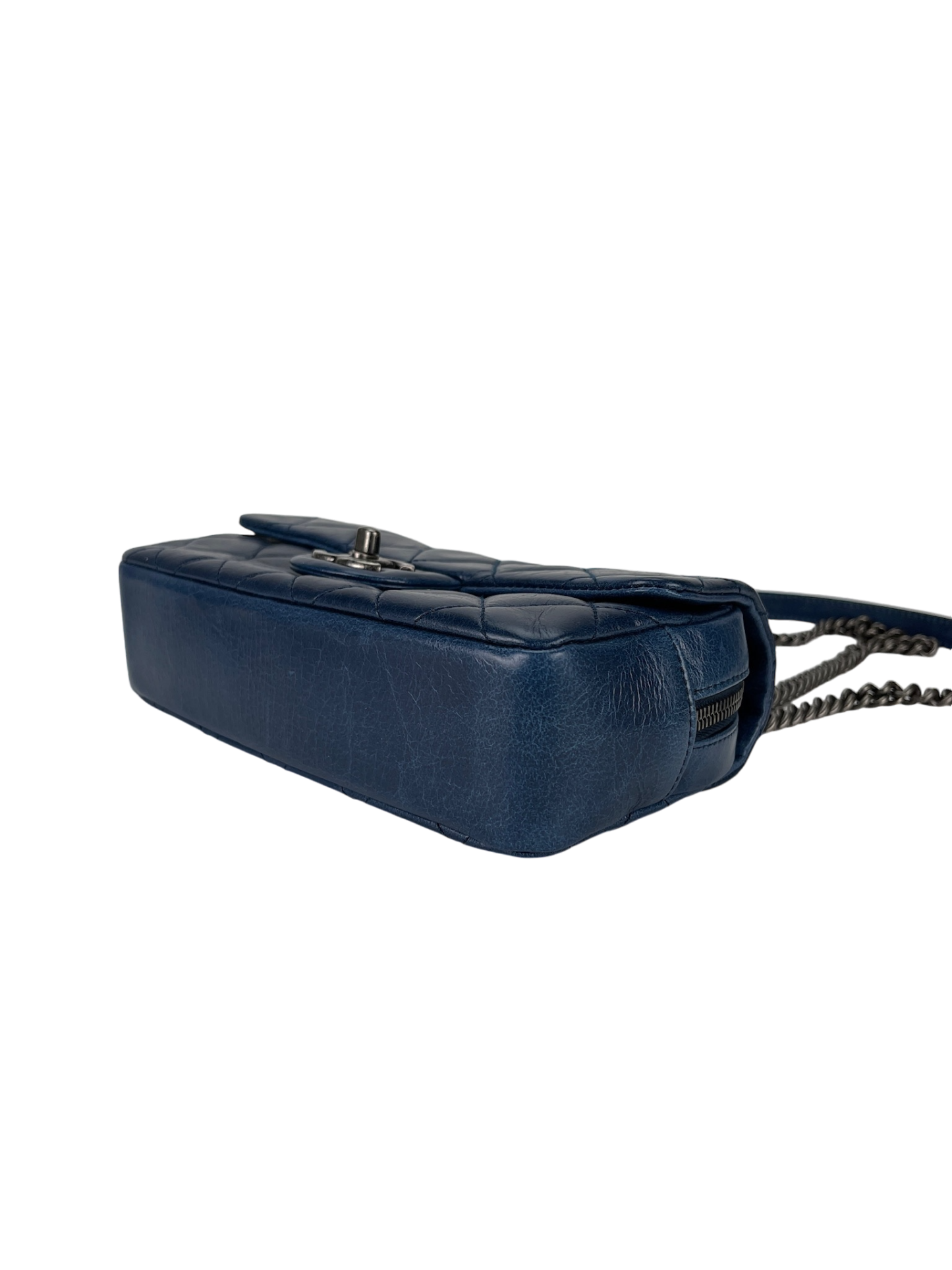CHANEL - Glazed Blue Calfskin Quilted Medium Duo Flap Bag