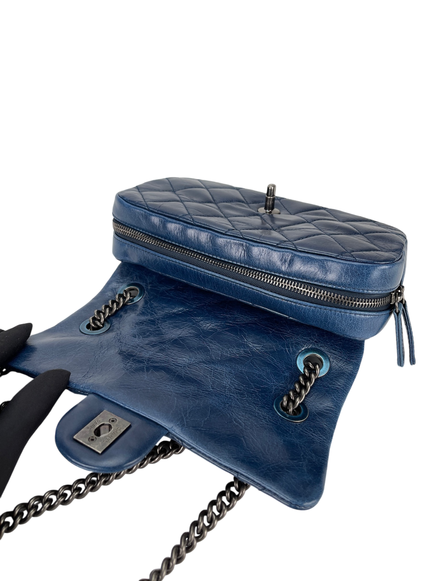 CHANEL - Glazed Blue Calfskin Quilted Medium Duo Flap Bag