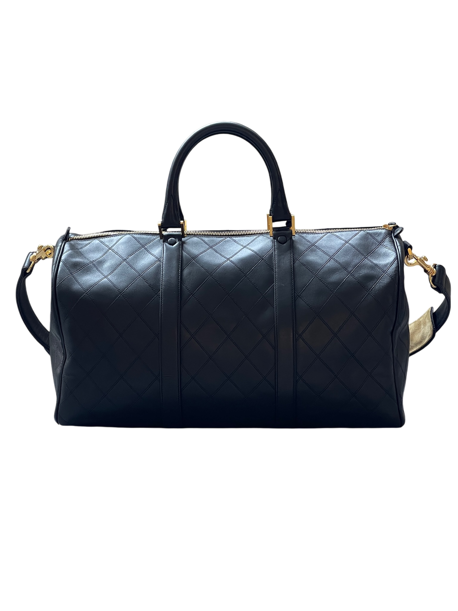 CHANEL - 1991-1994 Black Lambskin Bicolore 2way Duffle Handbag