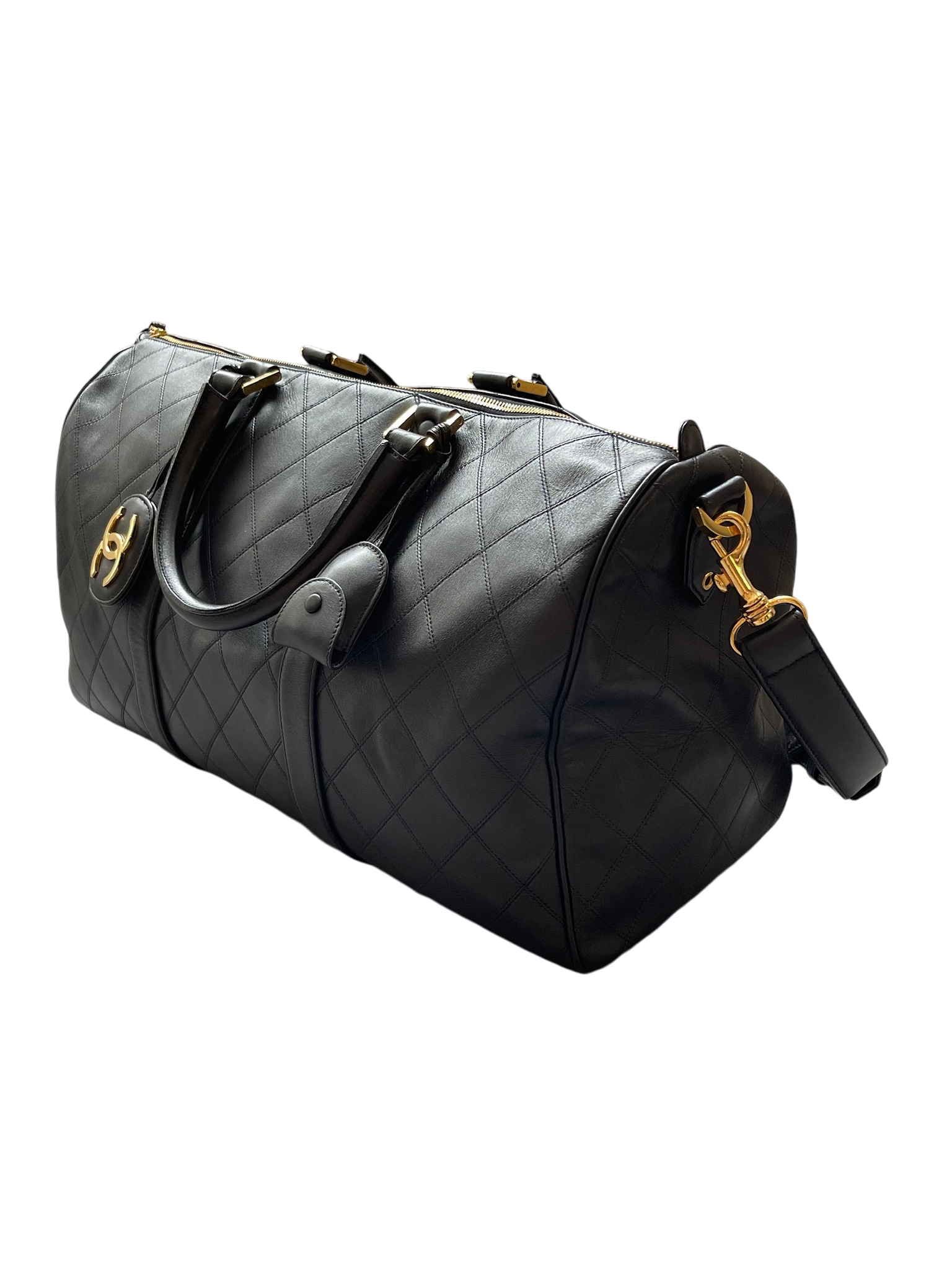 CHANEL - 1991-1994 Black Lambskin Bicolore 2way Duffle Handbag