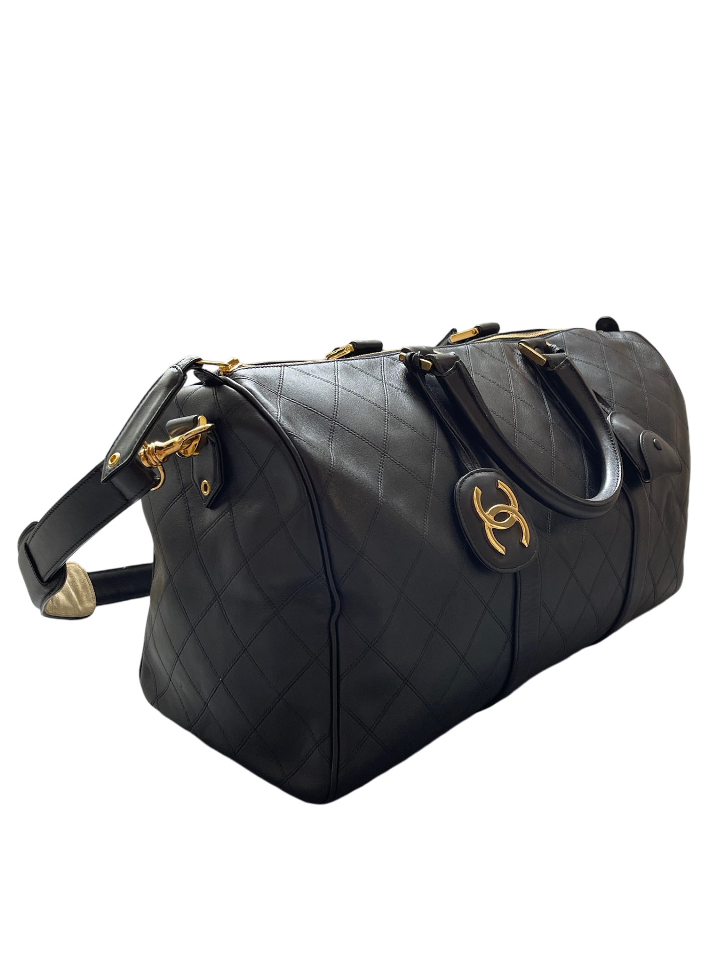 CHANEL - 1991-1994 Black Lambskin Bicolore 2way Duffle Handbag