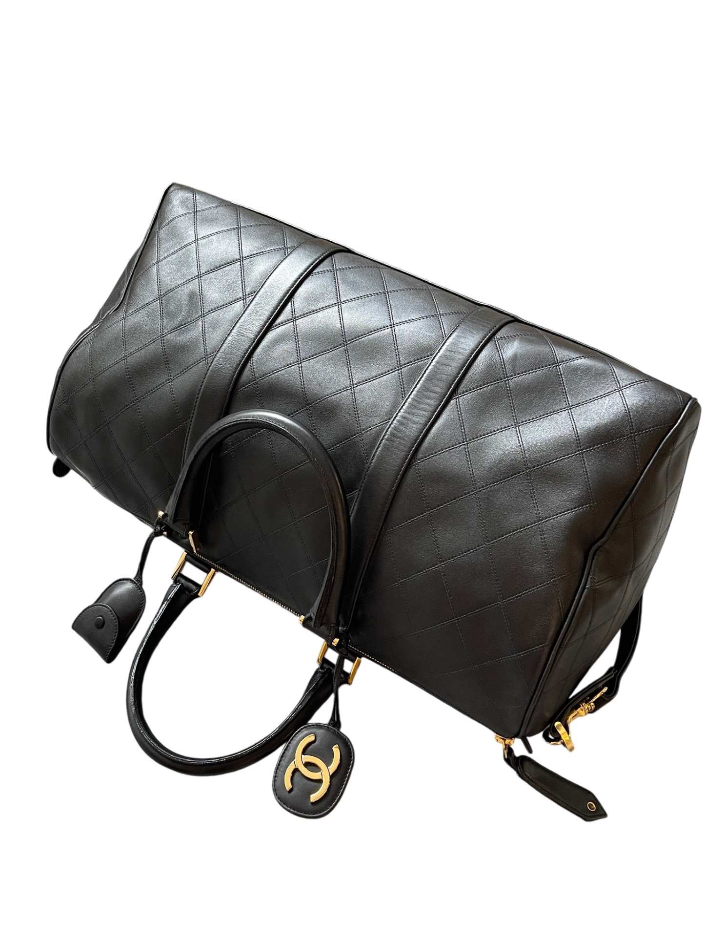 CHANEL - 1991-1994 Black Lambskin Bicolore 2way Duffle Handbag