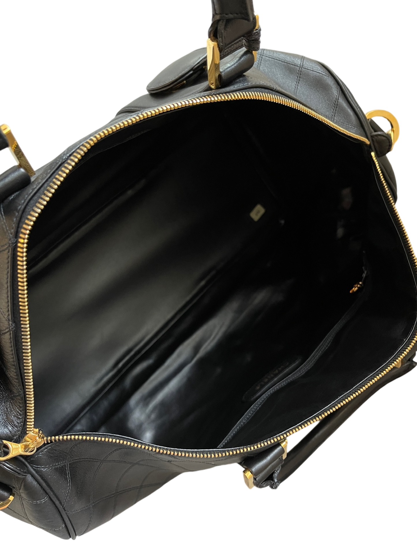 CHANEL - 1991-1994 Black Lambskin Bicolore 2way Duffle Handbag