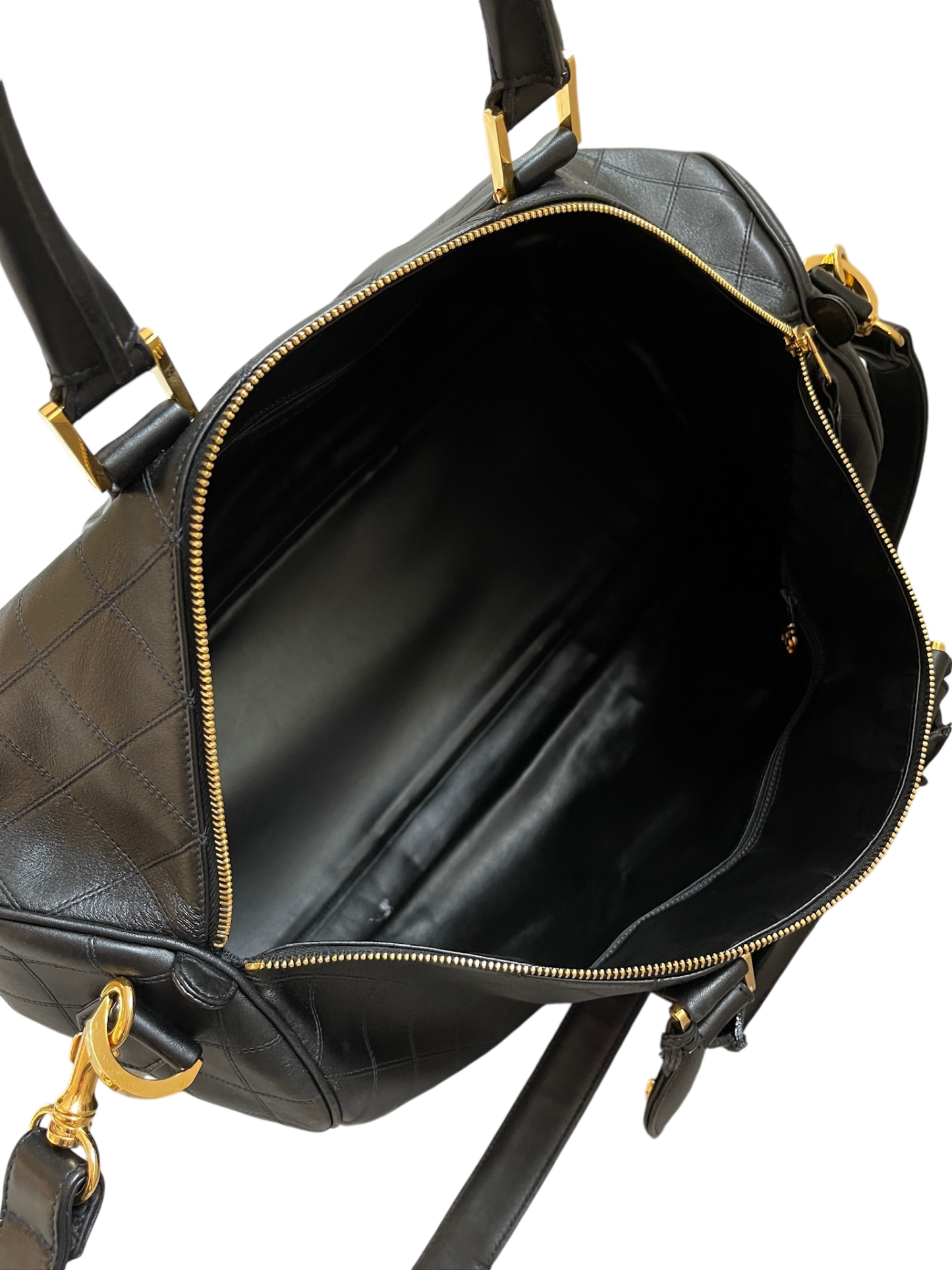 CHANEL - 1991-1994 Black Lambskin Bicolore 2way Duffle Handbag
