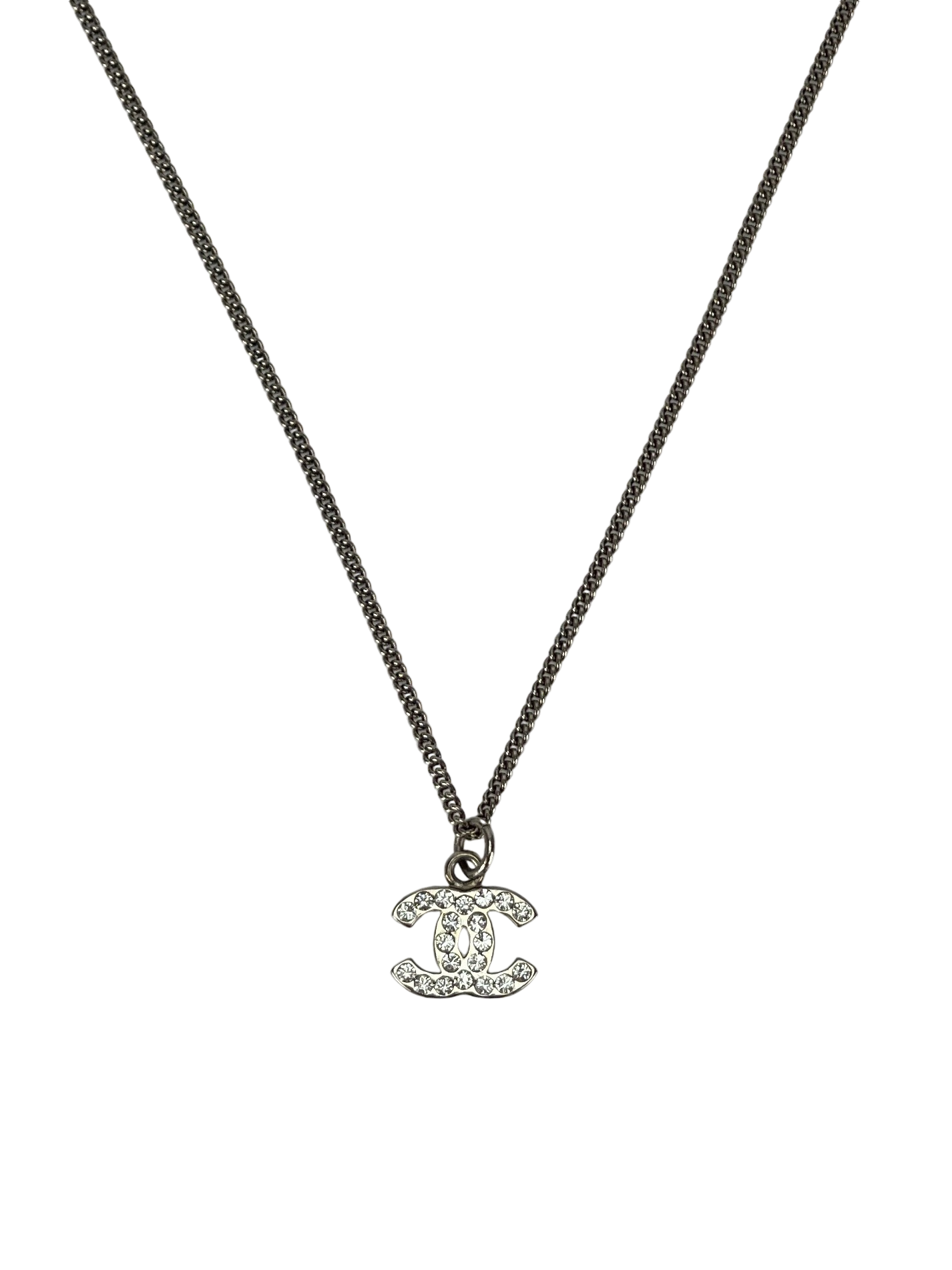CHANEL - 08V Sliver Crystal CC Mark Necklace