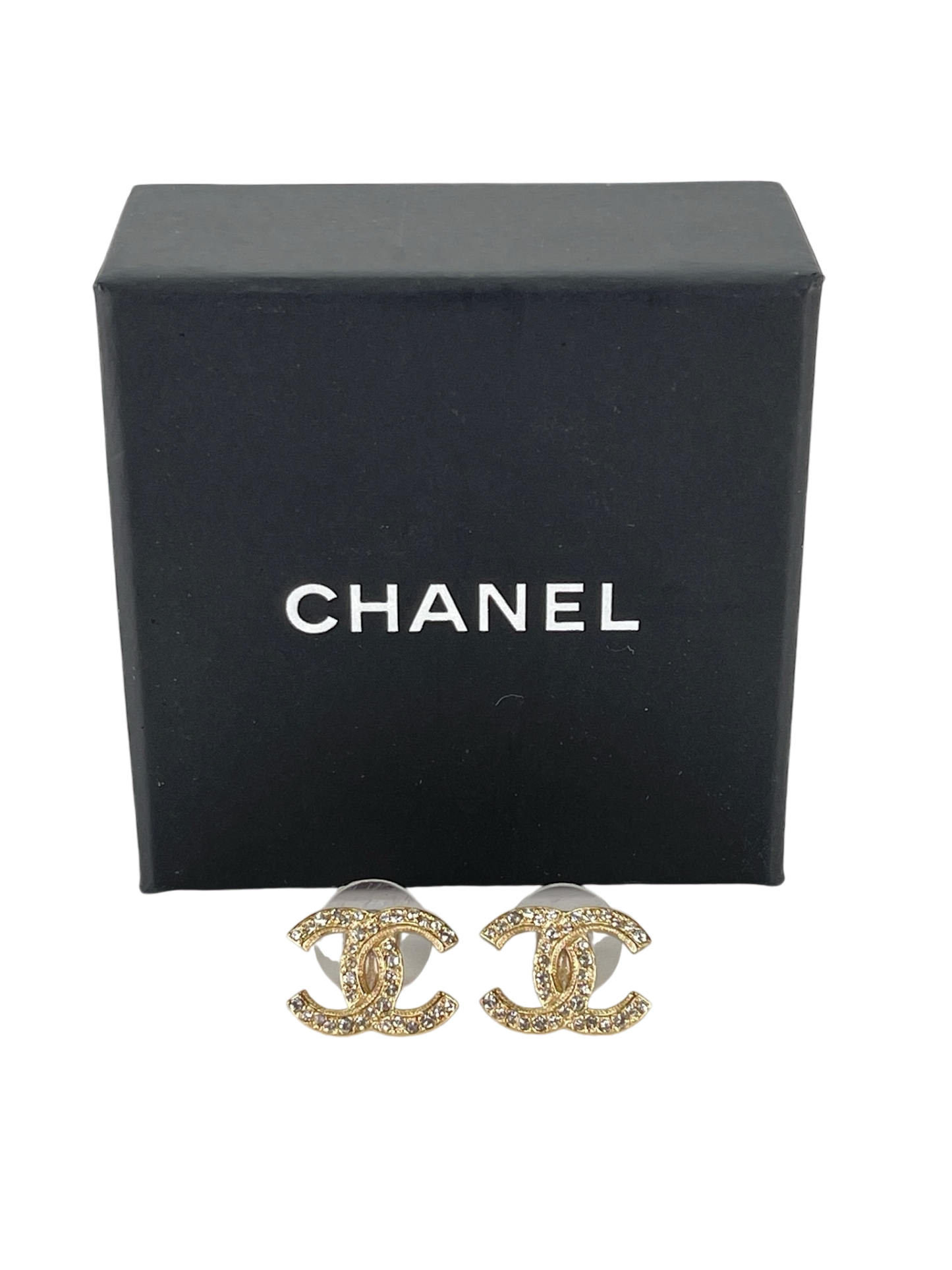 CHANEL - 17A Gold Crystal CC Mark Earrings
