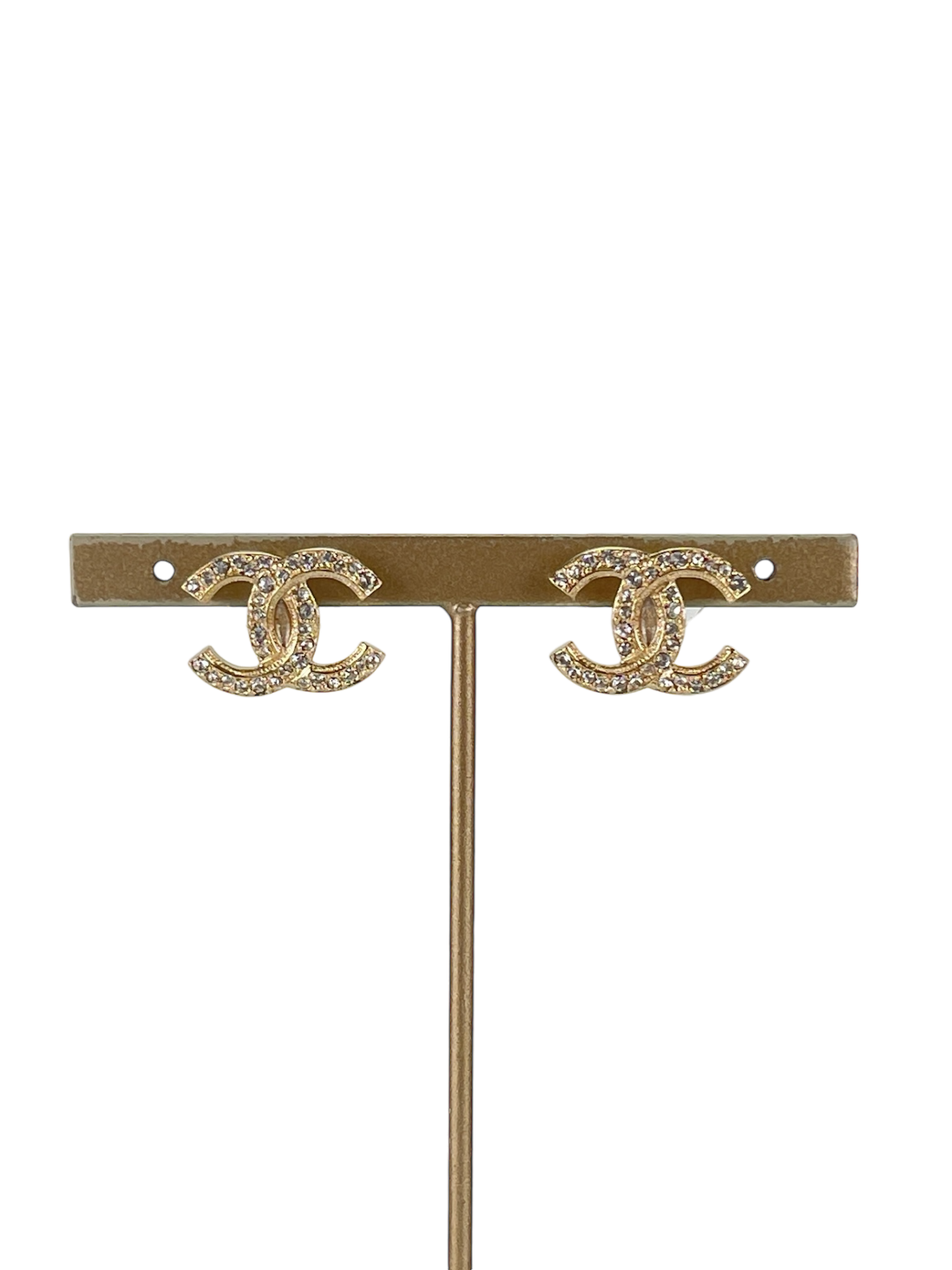 CHANEL - 17A Gold Crystal CC Mark Earrings