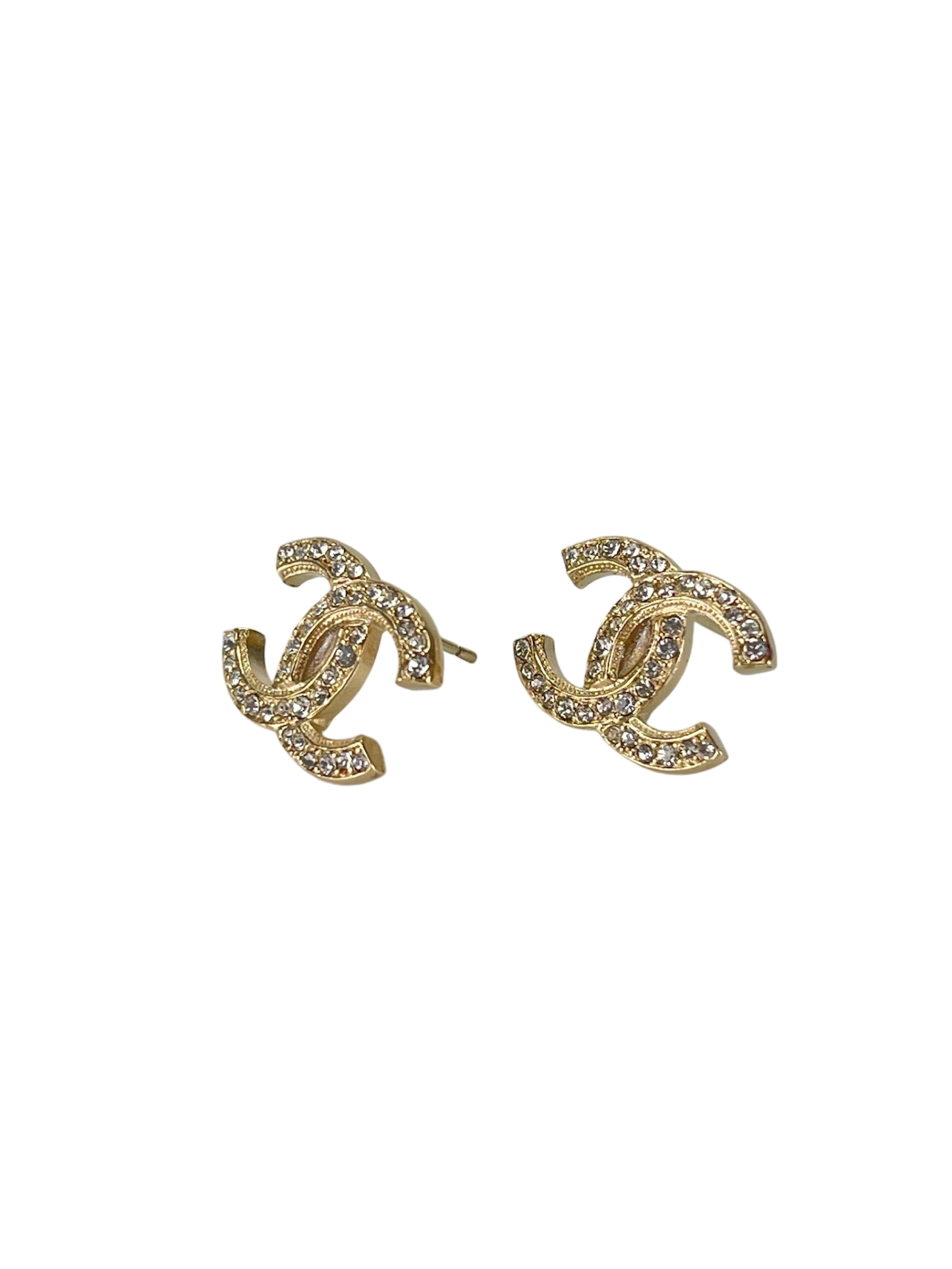 CHANEL - 17A Gold Crystal CC Mark Earrings