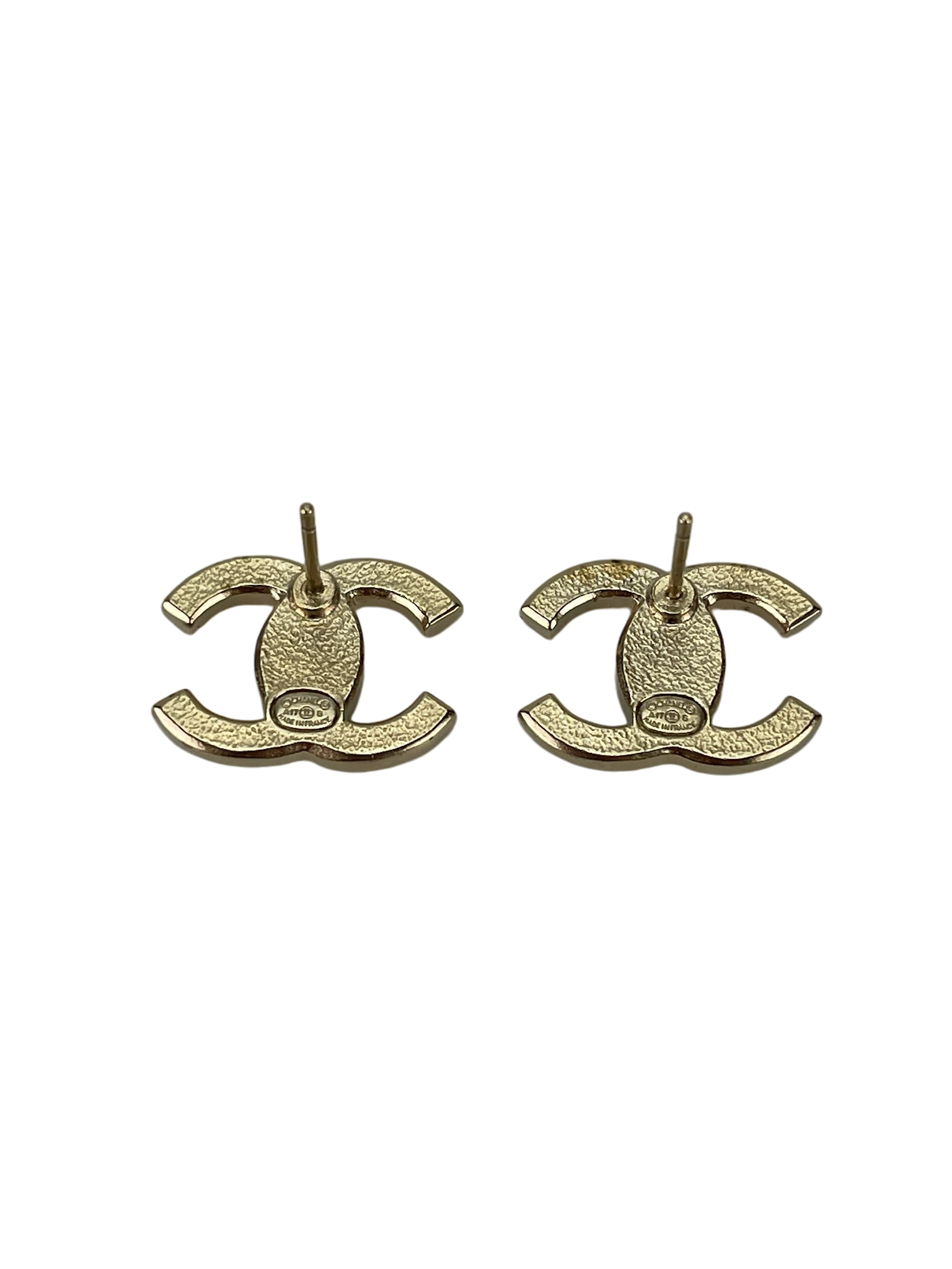 CHANEL - 17A Gold Crystal CC Mark Earrings