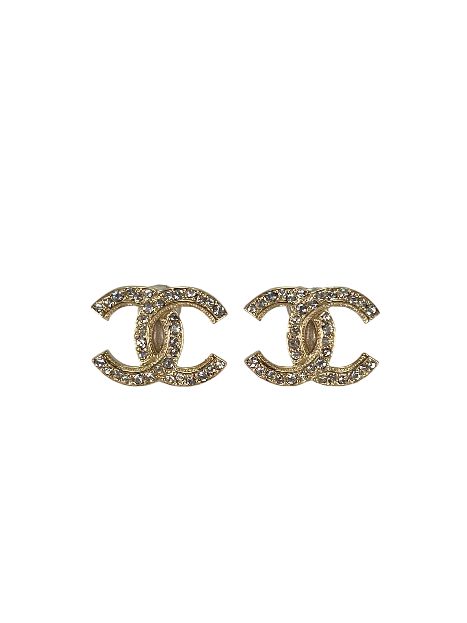 CHANEL - 17A Gold Crystal CC Mark Earrings