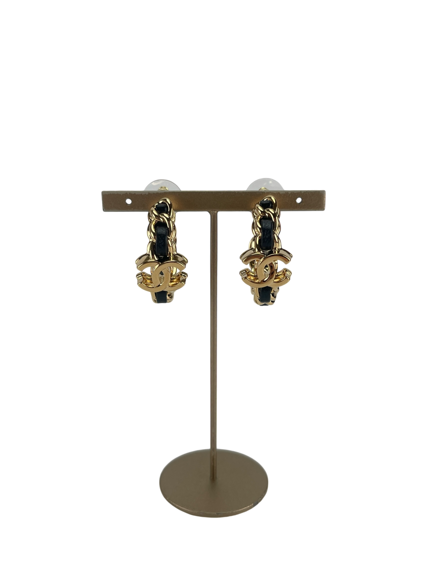 CHANEL - 24K Gold Leather CC mark Stud Earrings