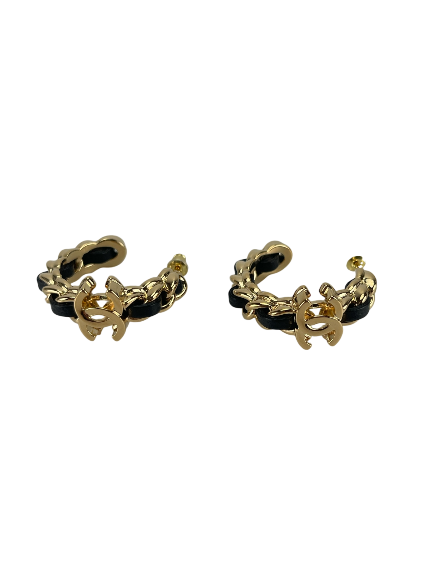 CHANEL - 24K Gold Leather CC mark Stud Earrings