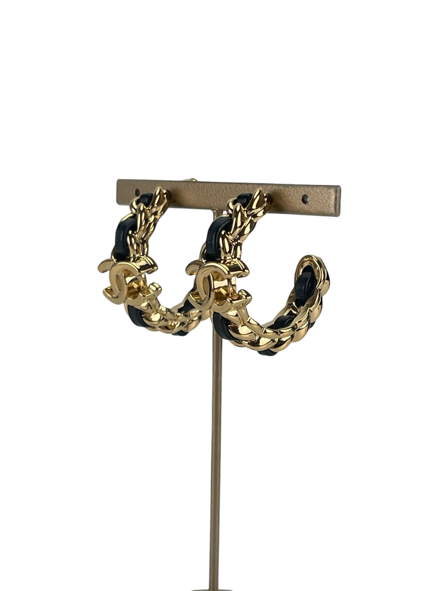 CHANEL - 24K Gold Leather CC mark Stud Earrings