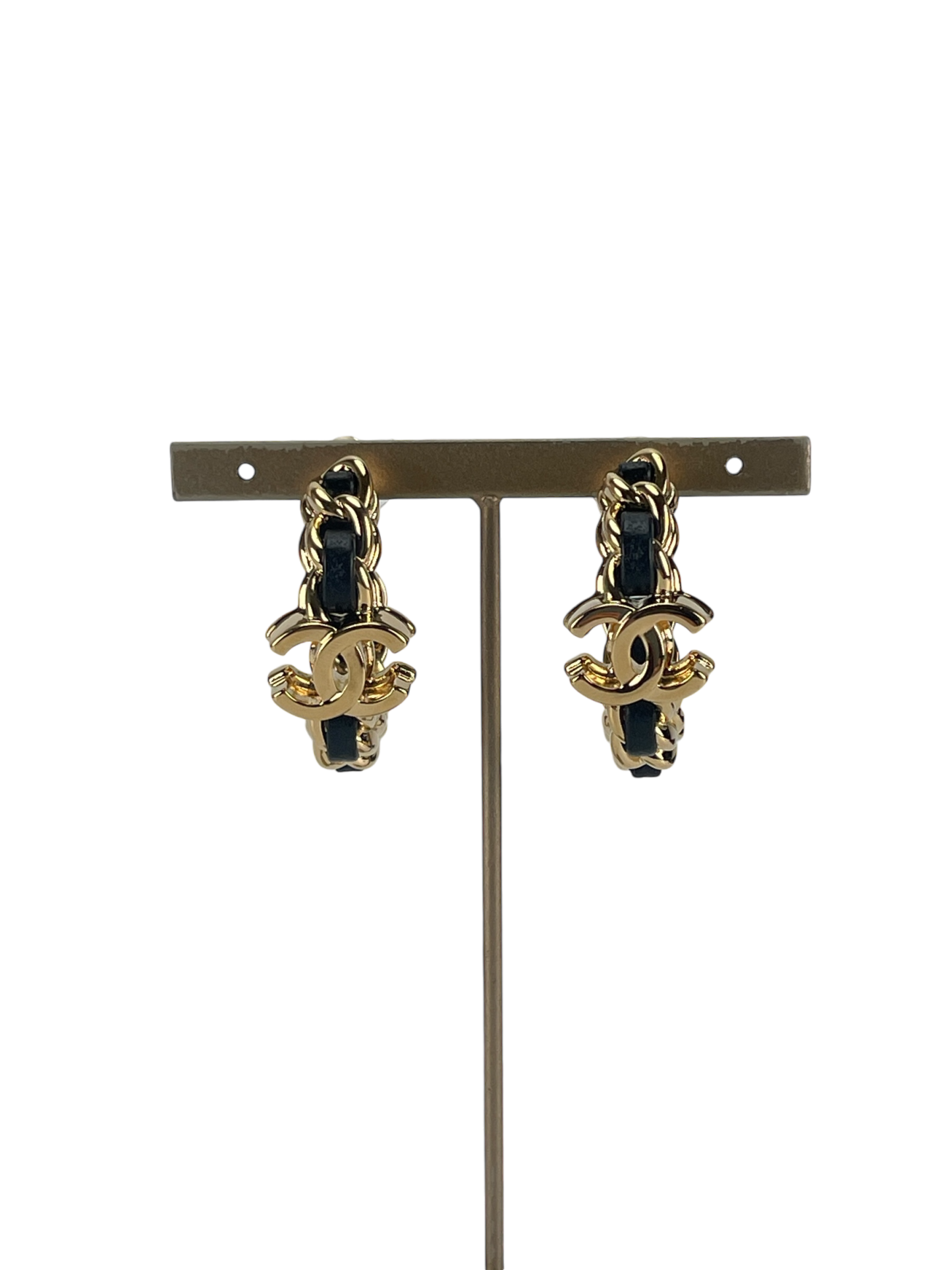 CHANEL - 24K Gold Leather CC mark Stud Earrings