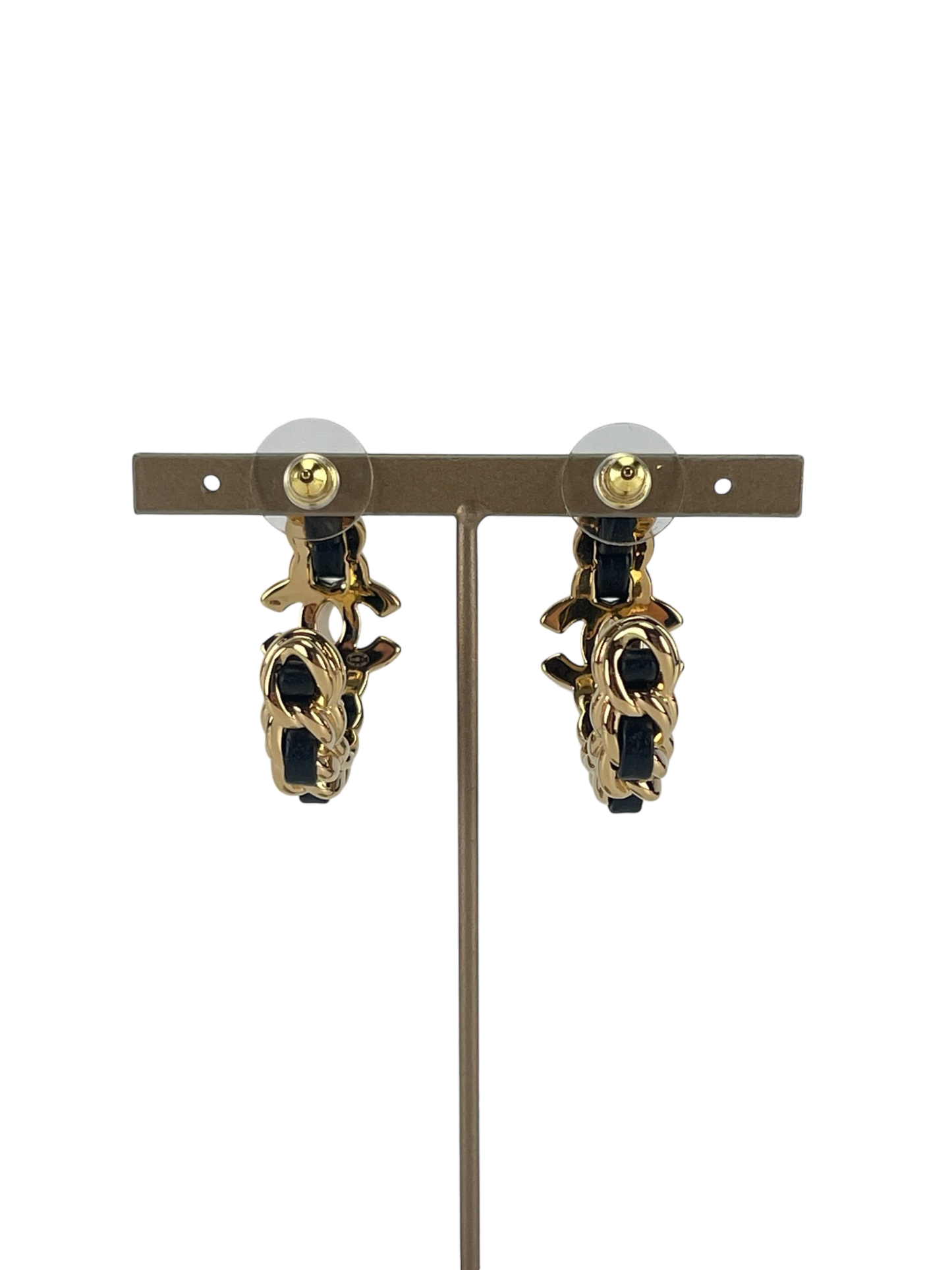 CHANEL - 24K Gold Leather CC mark Stud Earrings