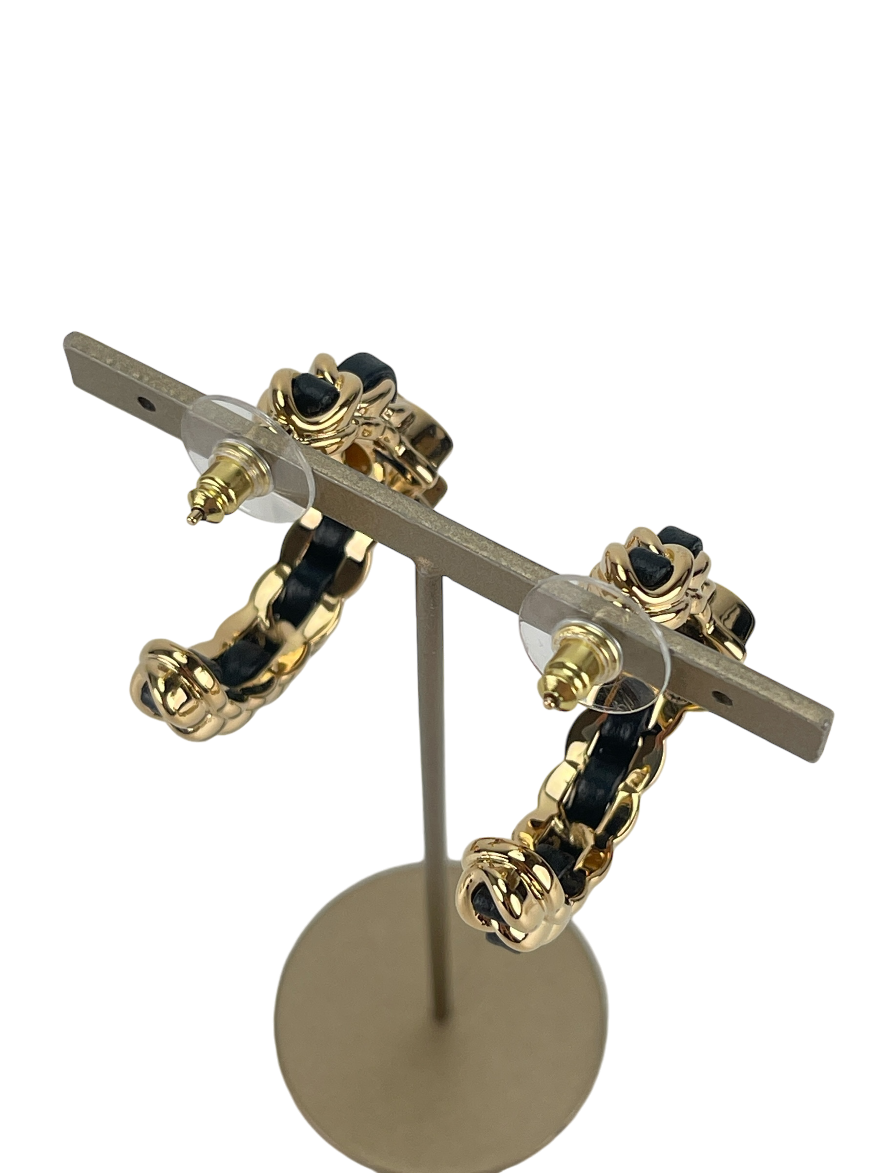 CHANEL - 24K Gold Leather CC mark Stud Earrings