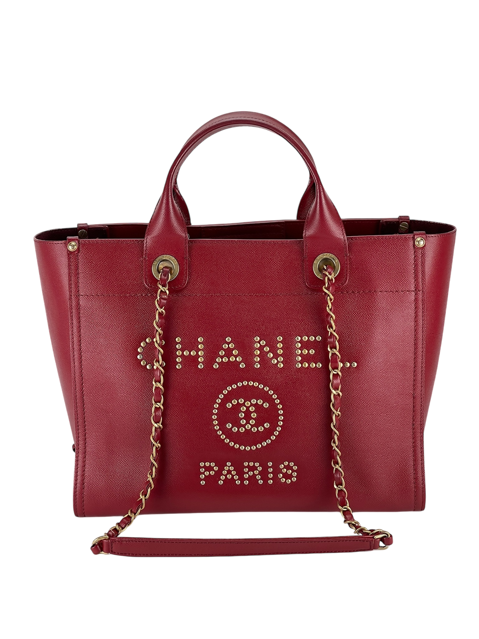 CHANEL - Caviar Deauville MM Gold Fittings Studded 2way Tote Bag 