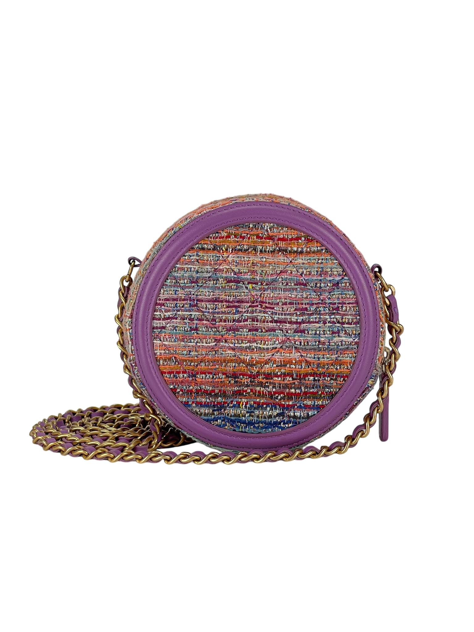 CHANEL - Purple Tweed Quilted Filigree Round Clutch bag