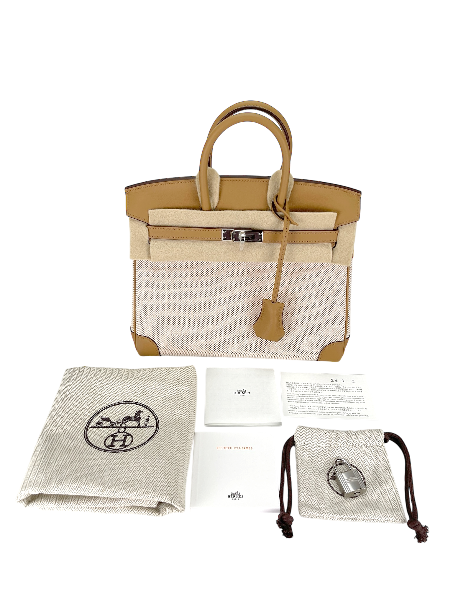 HERMES - Birkin 25 Toile H and Chai Swift Palladium Hardware