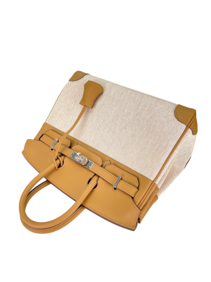 HERMES - Birkin 25 Toile H and Chai Swift Palladium Hardware