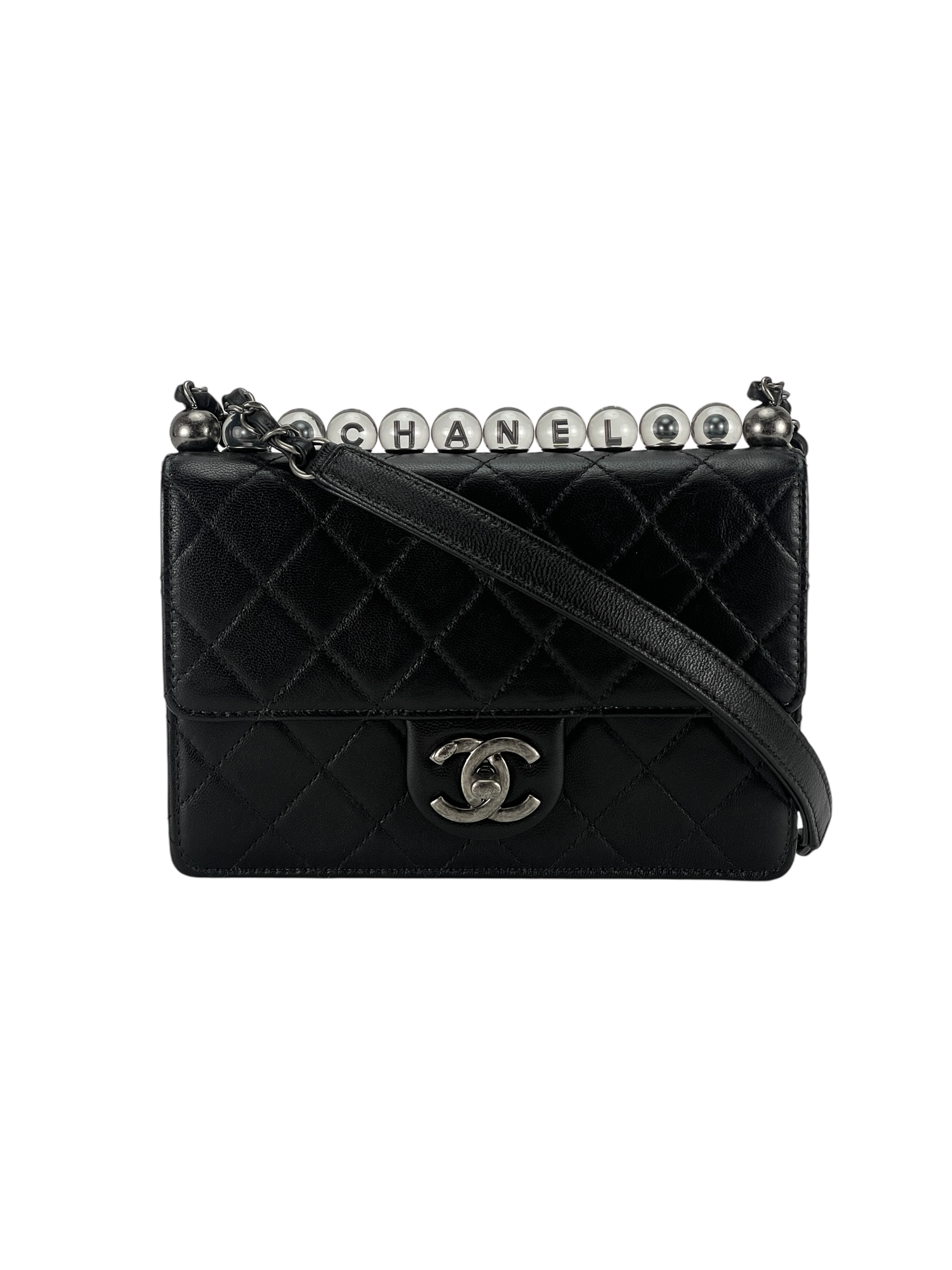 CHANEL - Goatskin Quilted Small Chic Pearls Flap Black