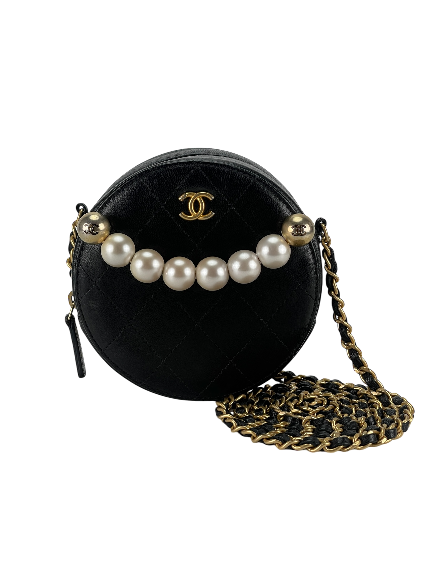 CHANEL - Pearl Round Black Mini Bag